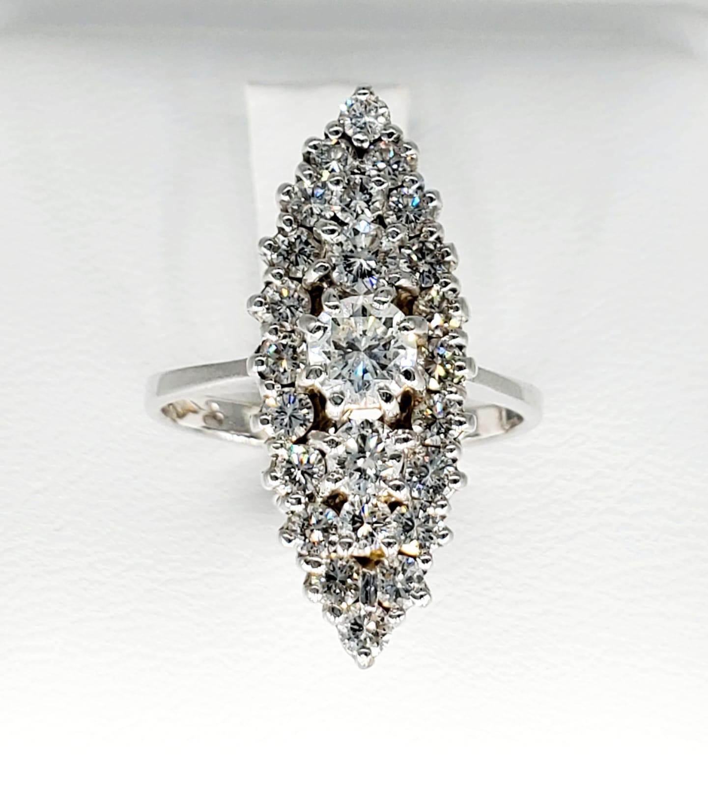 Women's Vintage 2 Carat Diamonds Cluster Cocktail Ring 18 Karat White Gold