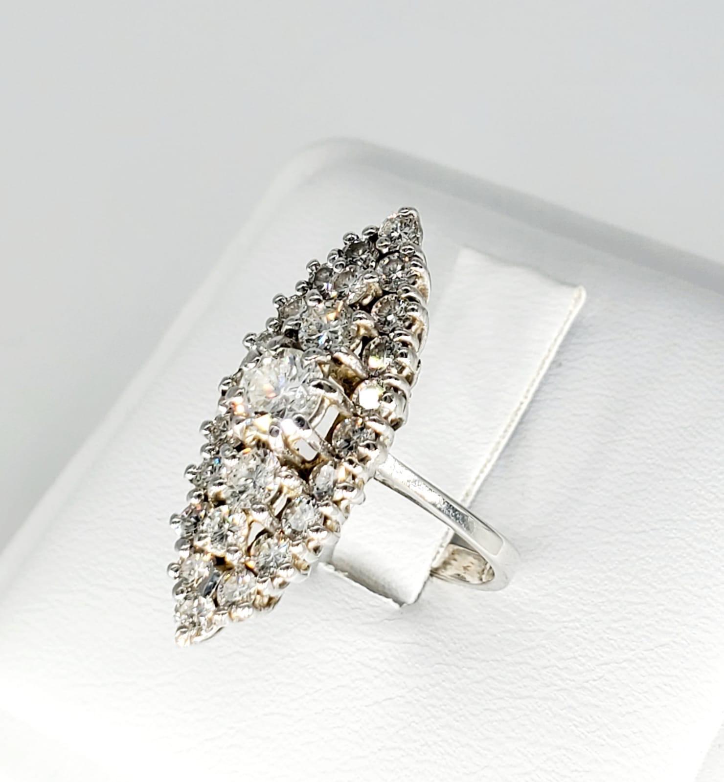 Vintage 2 Carat Diamonds Cluster Cocktail Ring 18 Karat White Gold 3