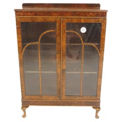 Vintage 2 Door Walnut Bookcase Display Cabinet, Scotland 1930, H863