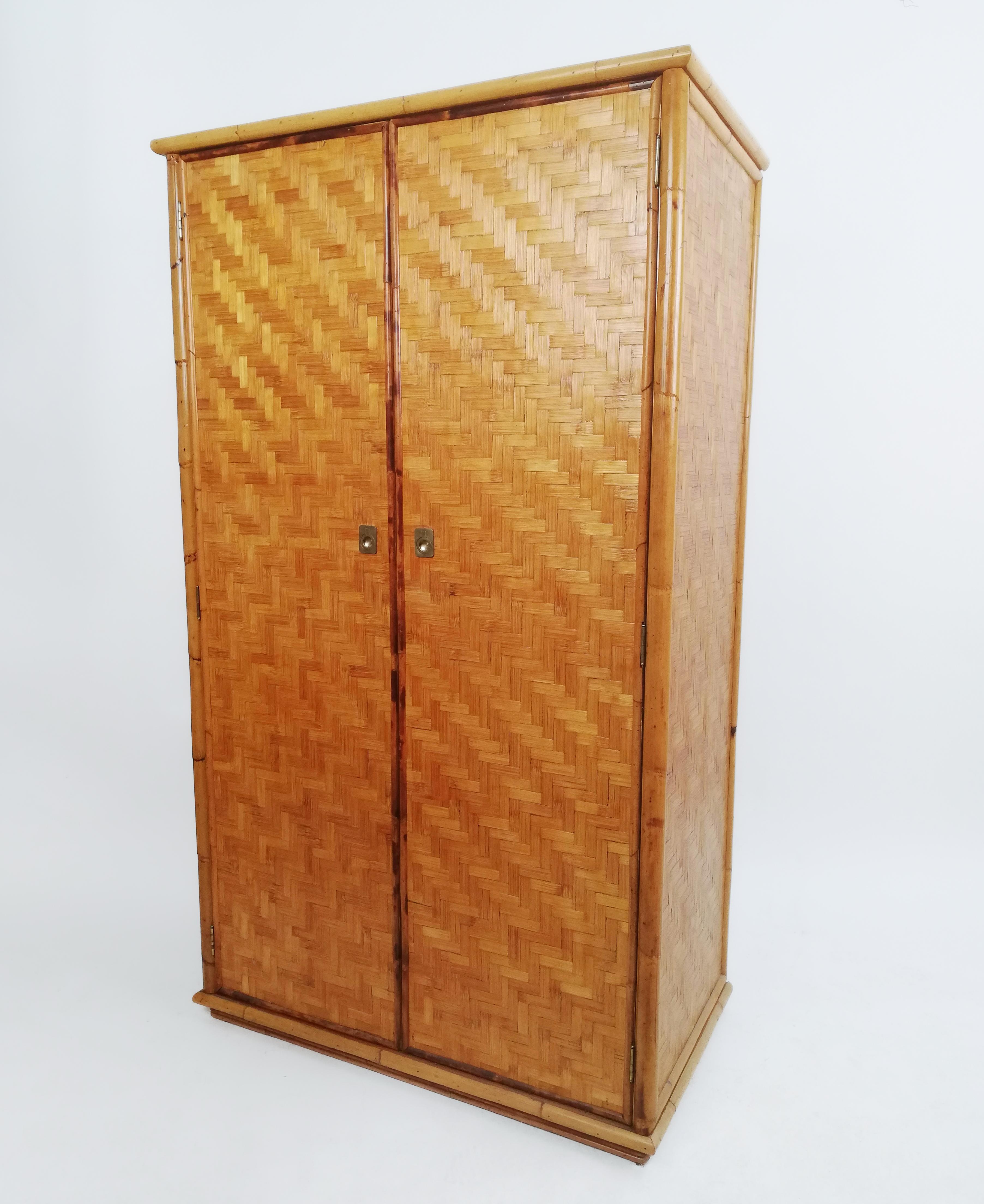 Vintage 2 Door Wardrobe in Wicker Cane, Rattan and Bamboo by Dal Vera, 1970s 3