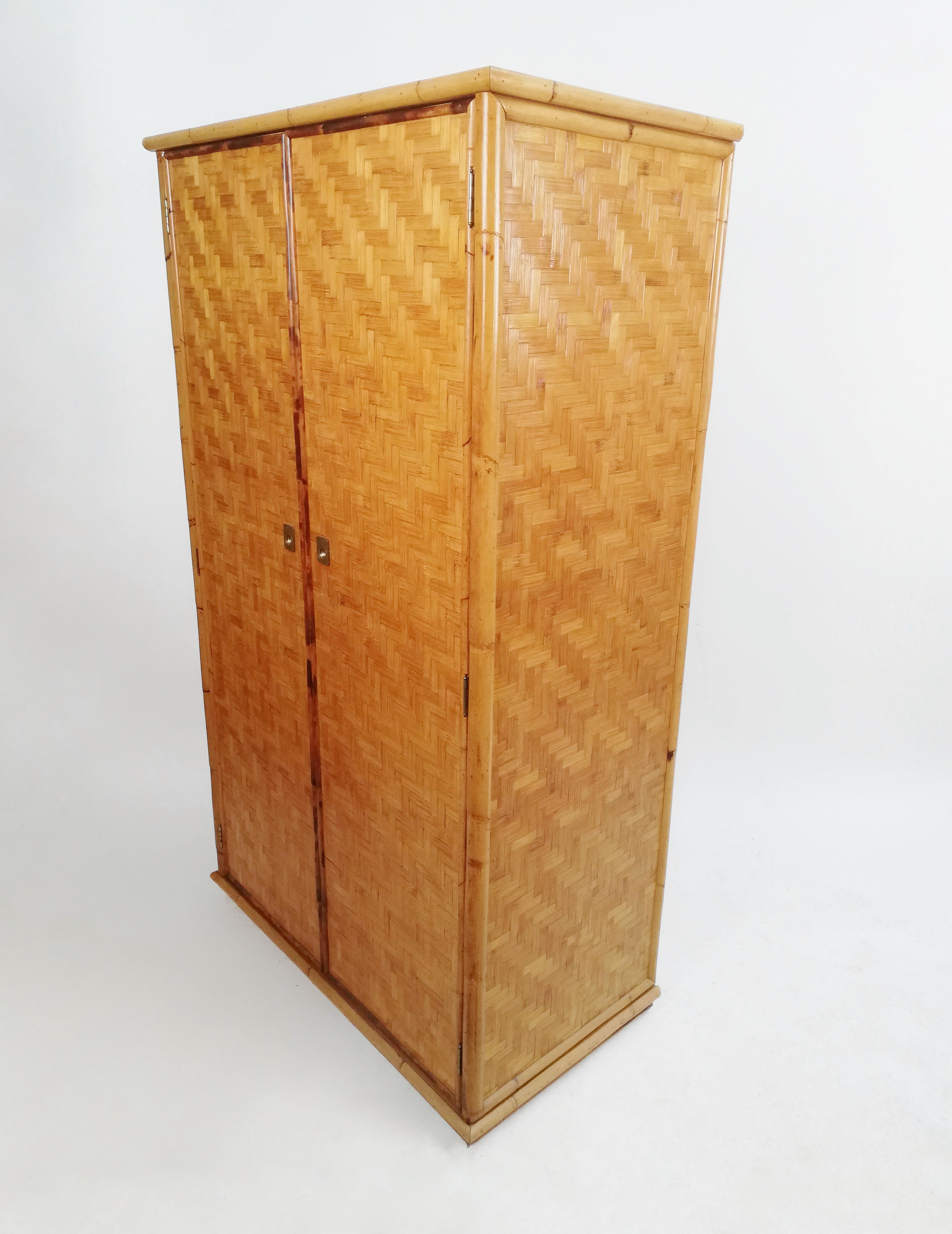 Vintage 2 Door Wardrobe in Wicker Cane, Rattan and Bamboo by Dal Vera, 1970s For Sale 6