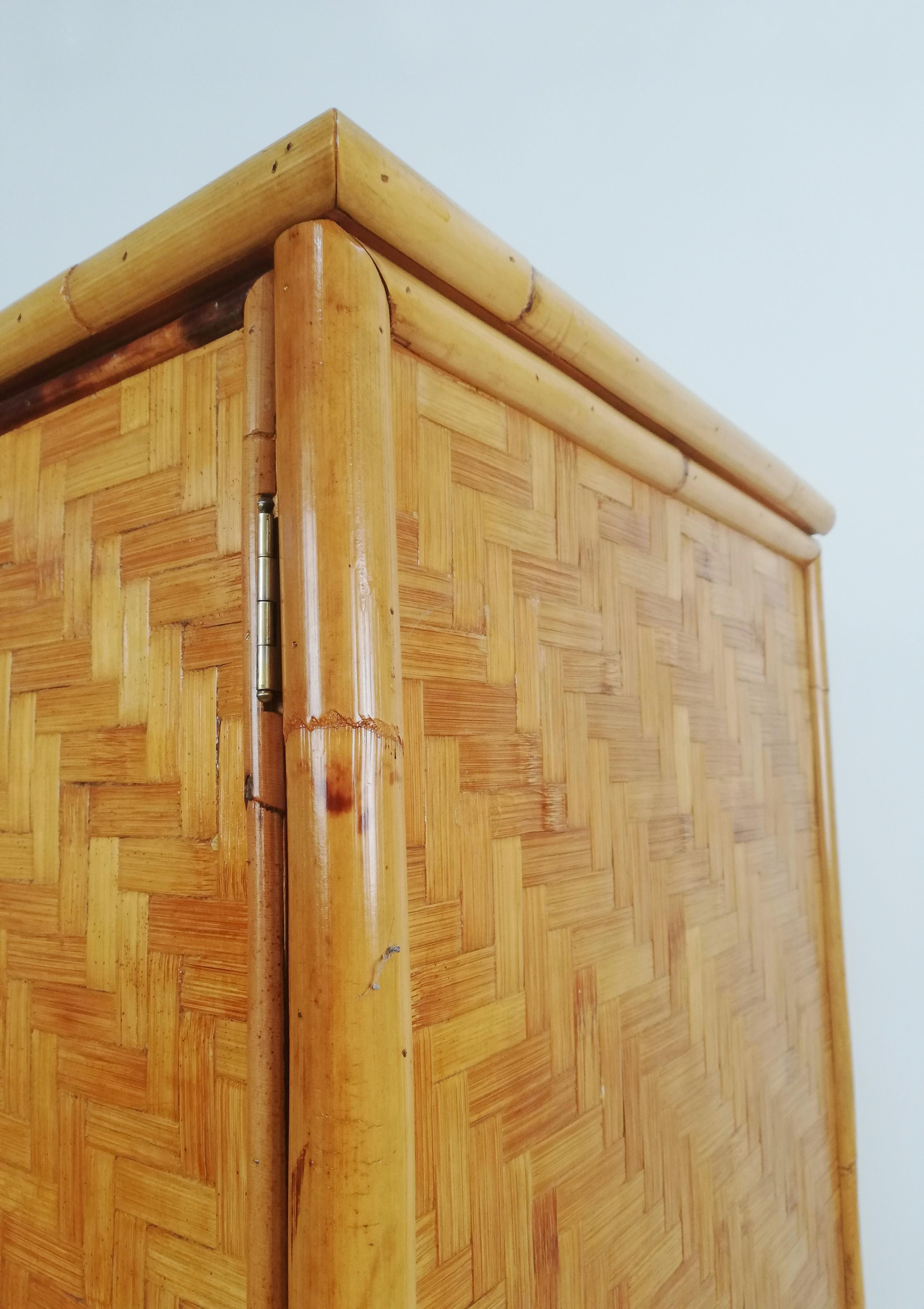 Armadio vintage a 2 ante in vimini di canna, rattan e bambù di Dal Vera, anni '70 6
