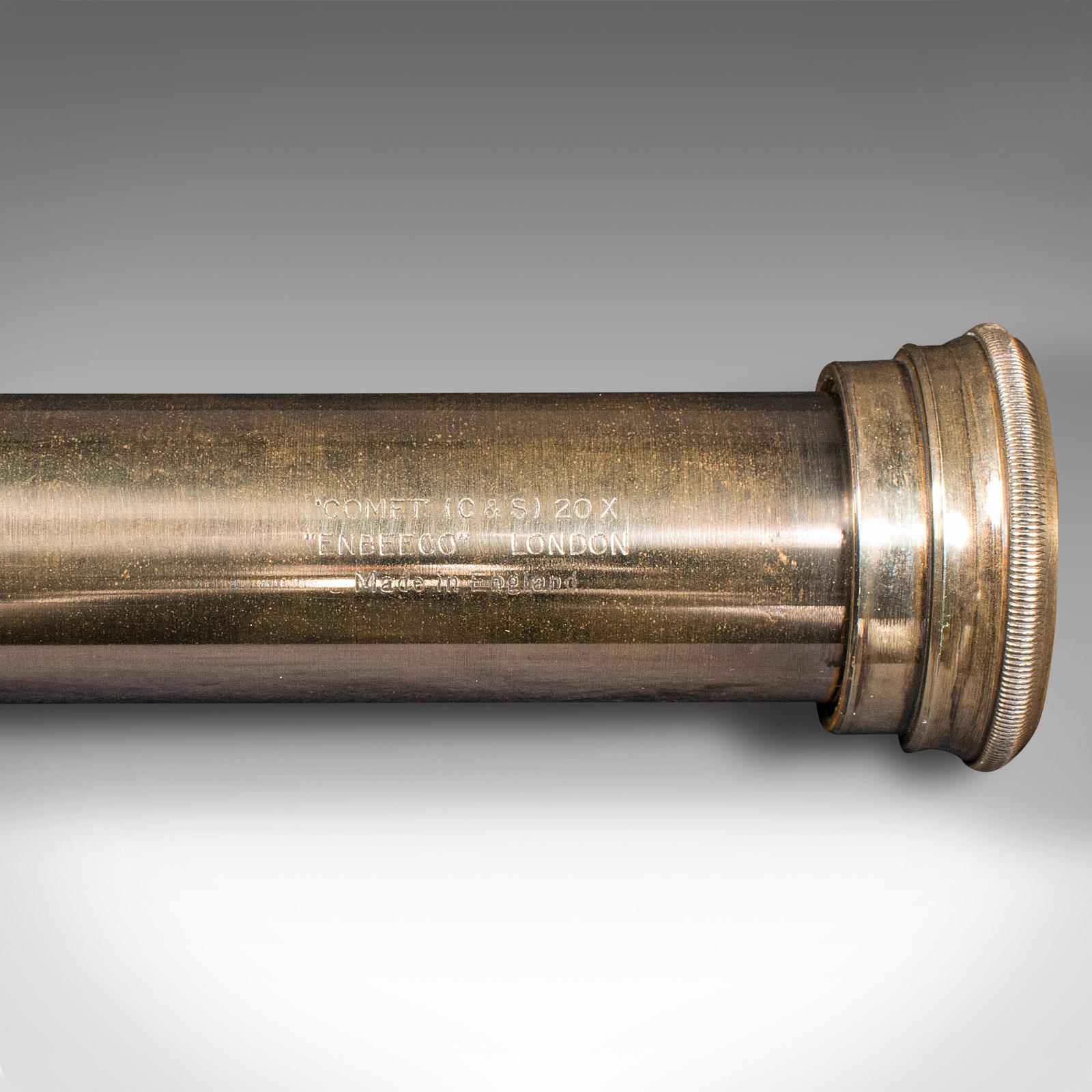 Telescopio d'epoca a 2 estrazioni, inglese, in pelle, ottone, rifrattore terrestre, C.C. 1960 in vendita 2