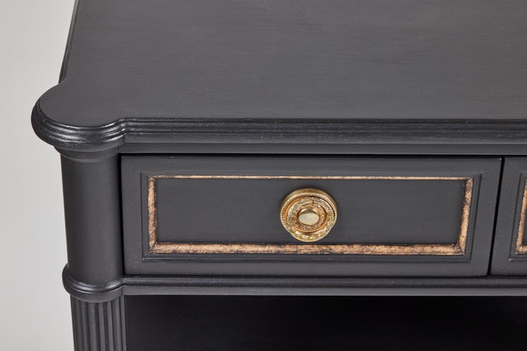 Vintage 2Drawer Side Table Newly Painted in Black w/ Distressed Gold