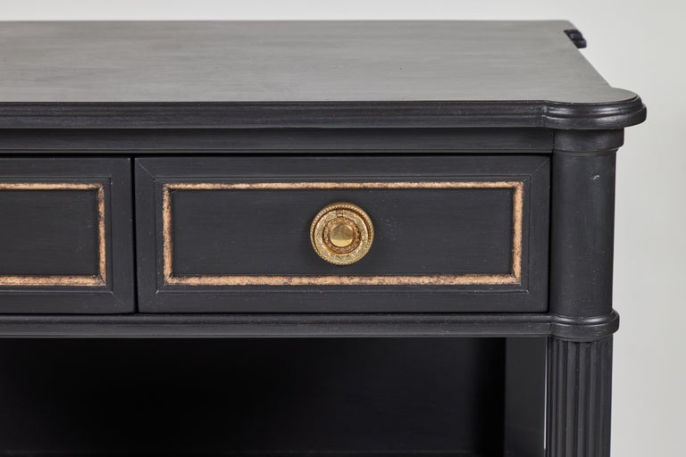 Vintage 2-Drawer Side Table Newly Painted in Black w/ Distressed Gold ...