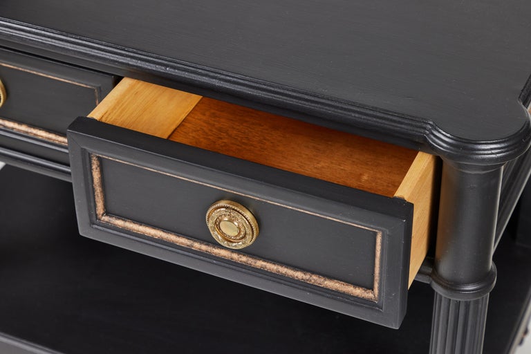 Vintage 2-Drawer Side Table Newly Painted in Black w/ Distressed Gold ...