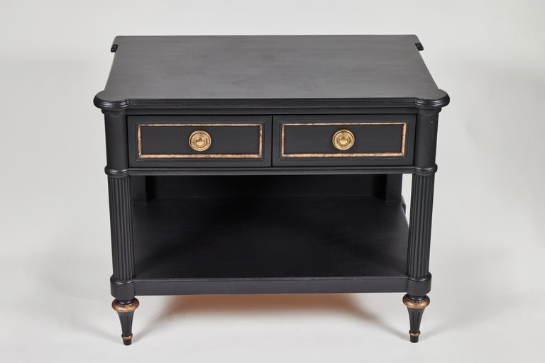 Vintage 2-Drawer Side Table Newly Painted in Black w/ Distressed Gold ...
