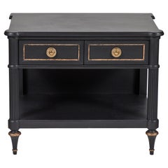 Vintage 2-Drawer Side Table Newly Painted in Black w/ Distressed Gold Details