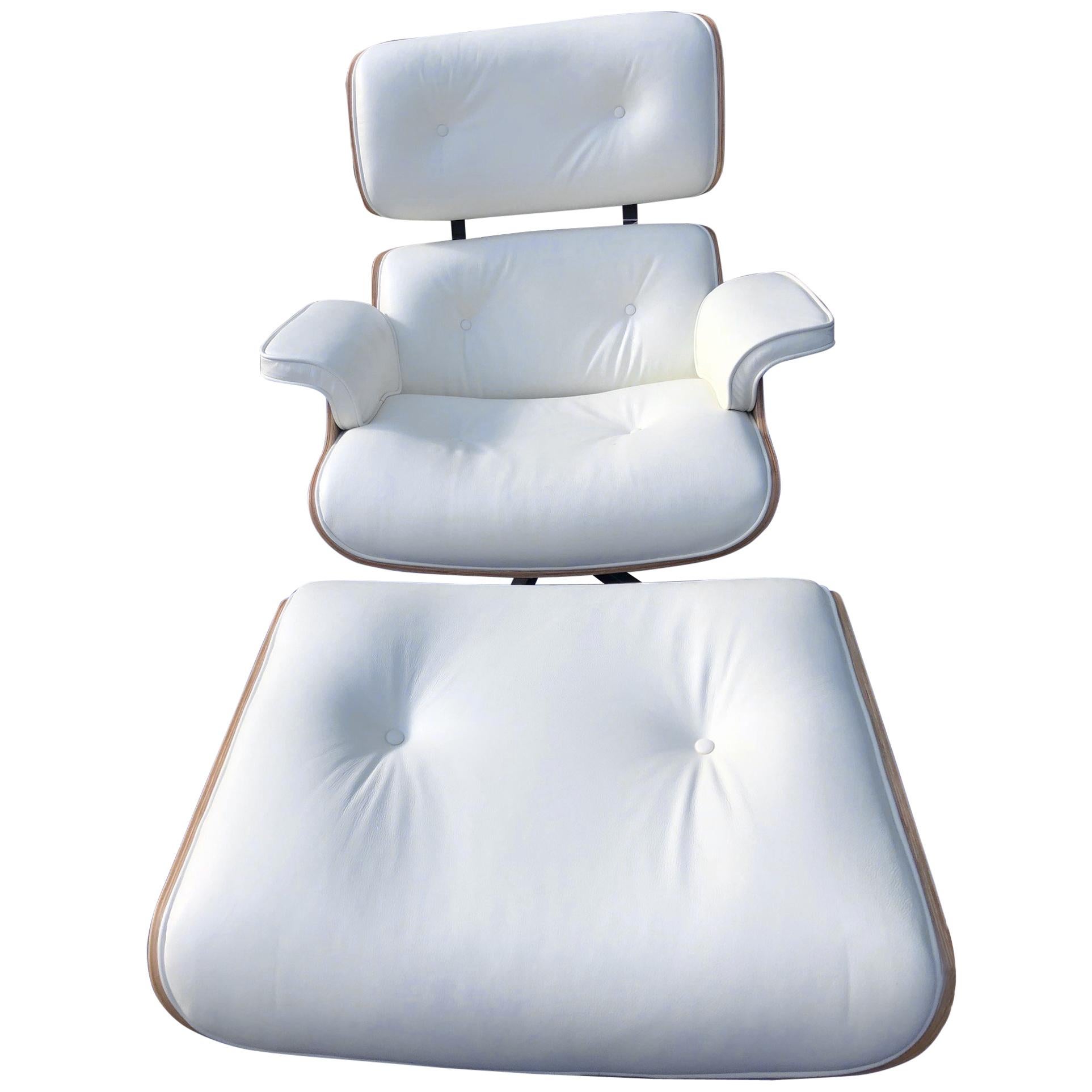 Vintage 2 Eames Style Lounge Chairs White Leather