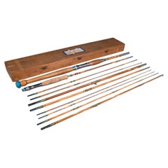 Vintage 2 Fishing Rod Case, Japanese, Bamboo, 11ft, 8ft, Champion, Mid Century
