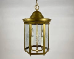 Vintage 2 Light Electric Lantern, 1980s, Brass and Beveled Glass
