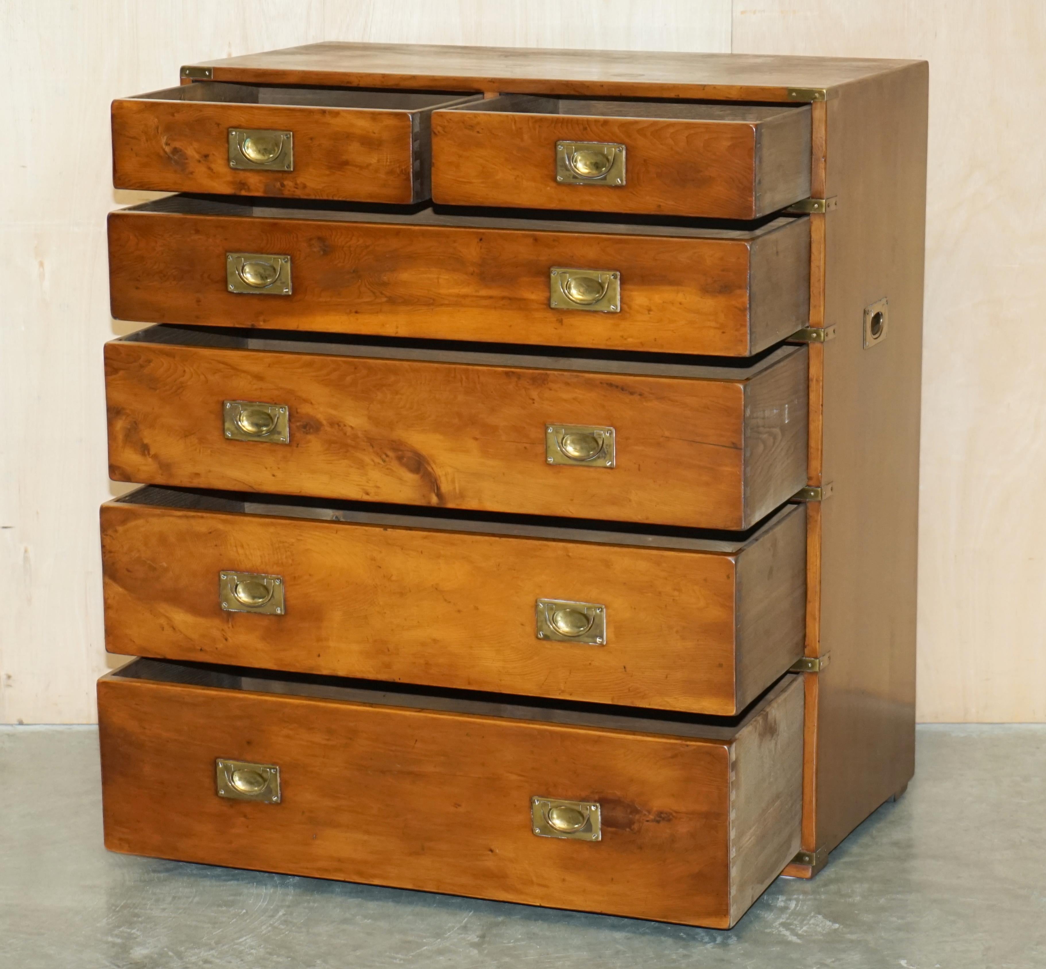 ViNTAGE 2 OVER 4 BURR ELM MILITARY CAMPAIGN CHEST OF DRAWERS LOVELY AND TALL 10