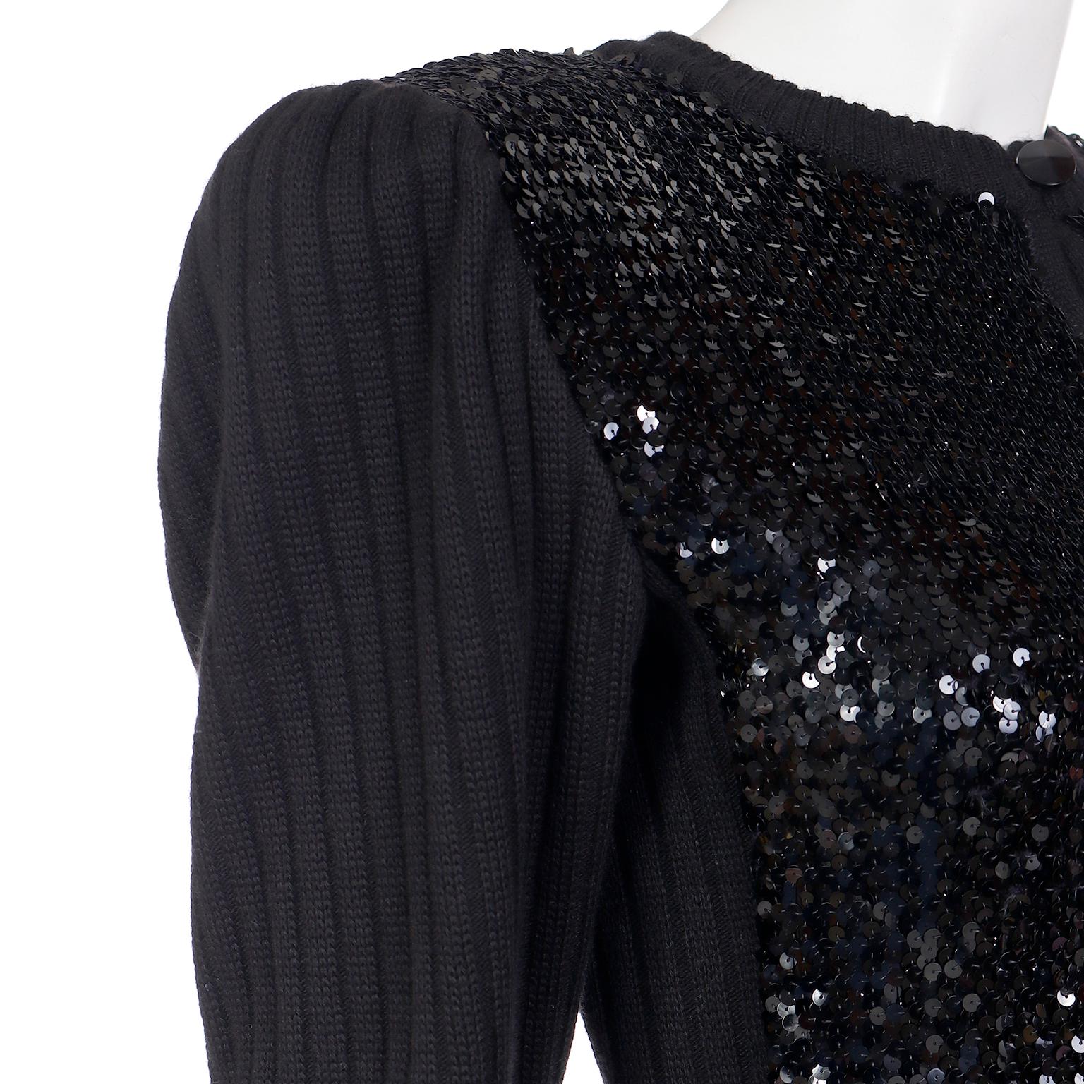 Vintage 2 Pc Yves Saint Laurent Black Sequin Evening Dress Alternative Ensemble For Sale 3