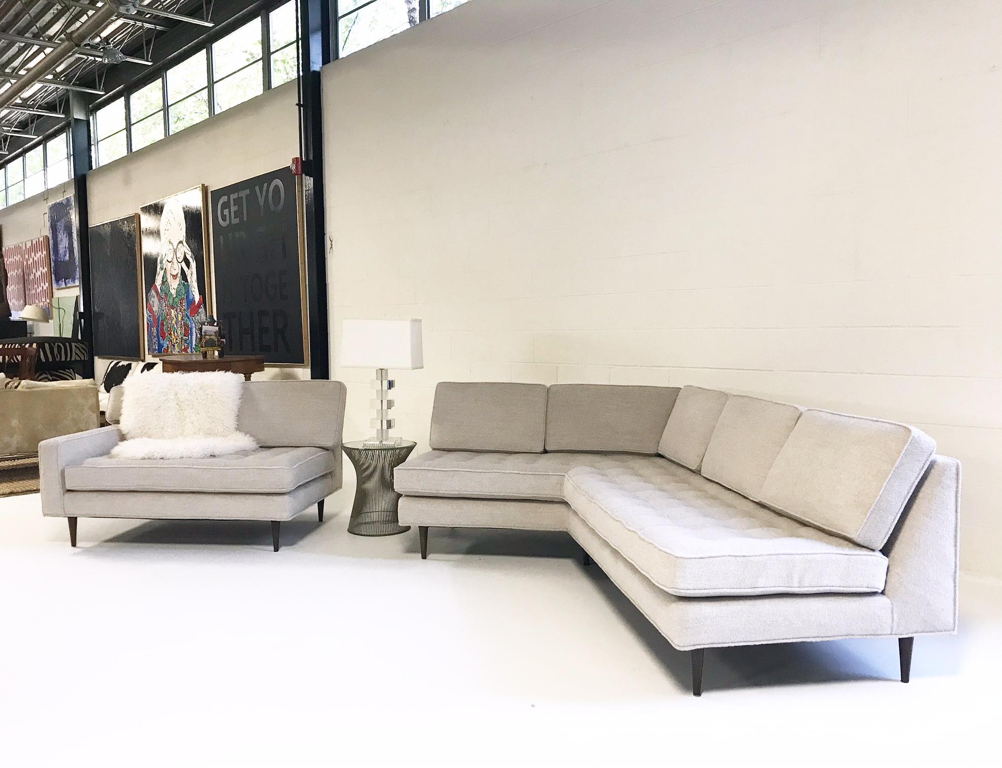 It was obvious this vintage sofa needed to be saved! The lines are precise and modern, the look is elegant and sophisticated. Under the care of our master upholsterers, this beautiful mid-century sectional was completely rebuilt and underwent a