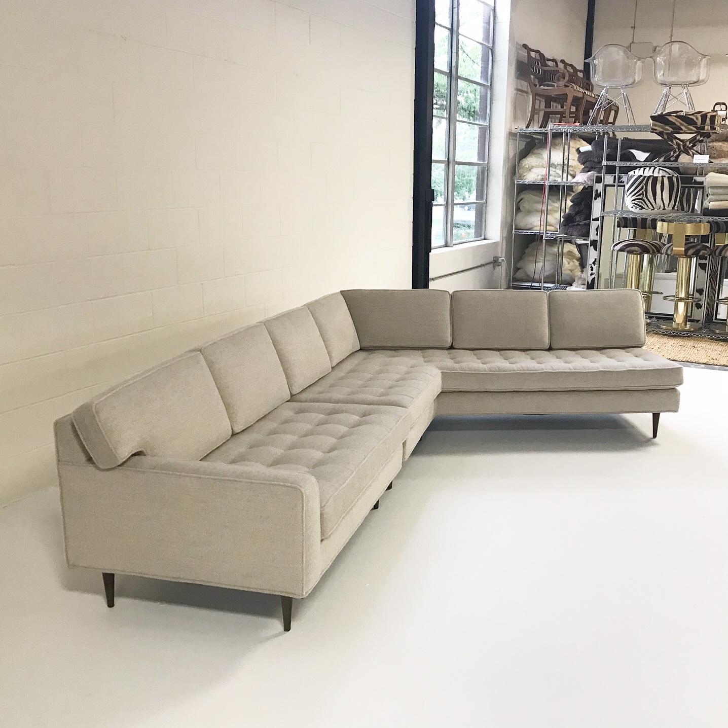 Vintage 2-Piece Sectional Sofa Restored in Gray Loro Piana Alpaca Wool In Excellent Condition In SAINT LOUIS, MO