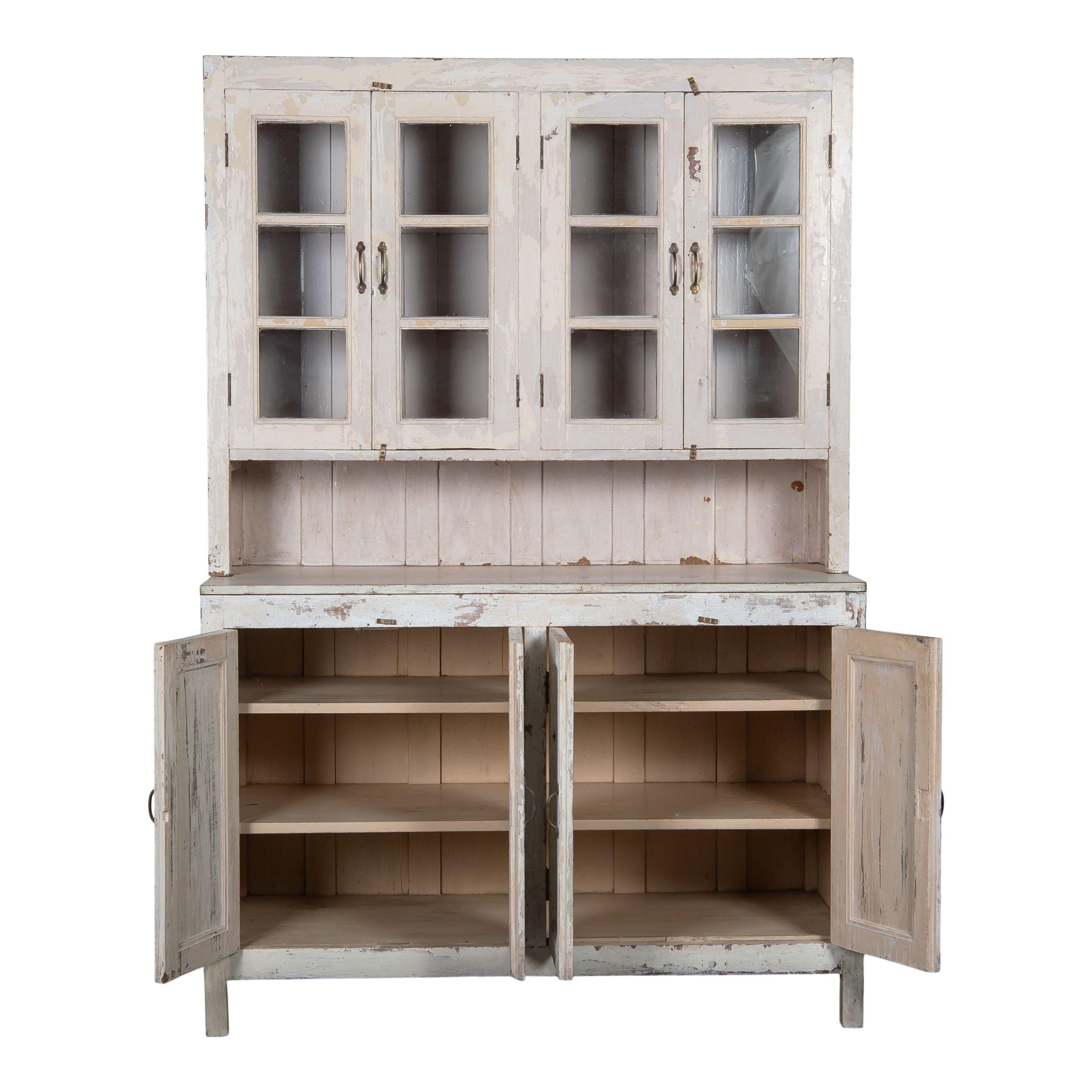Cabinet blanc 2 pièces By Vintage avec verre Bon état - En vente à Fullerton, CA