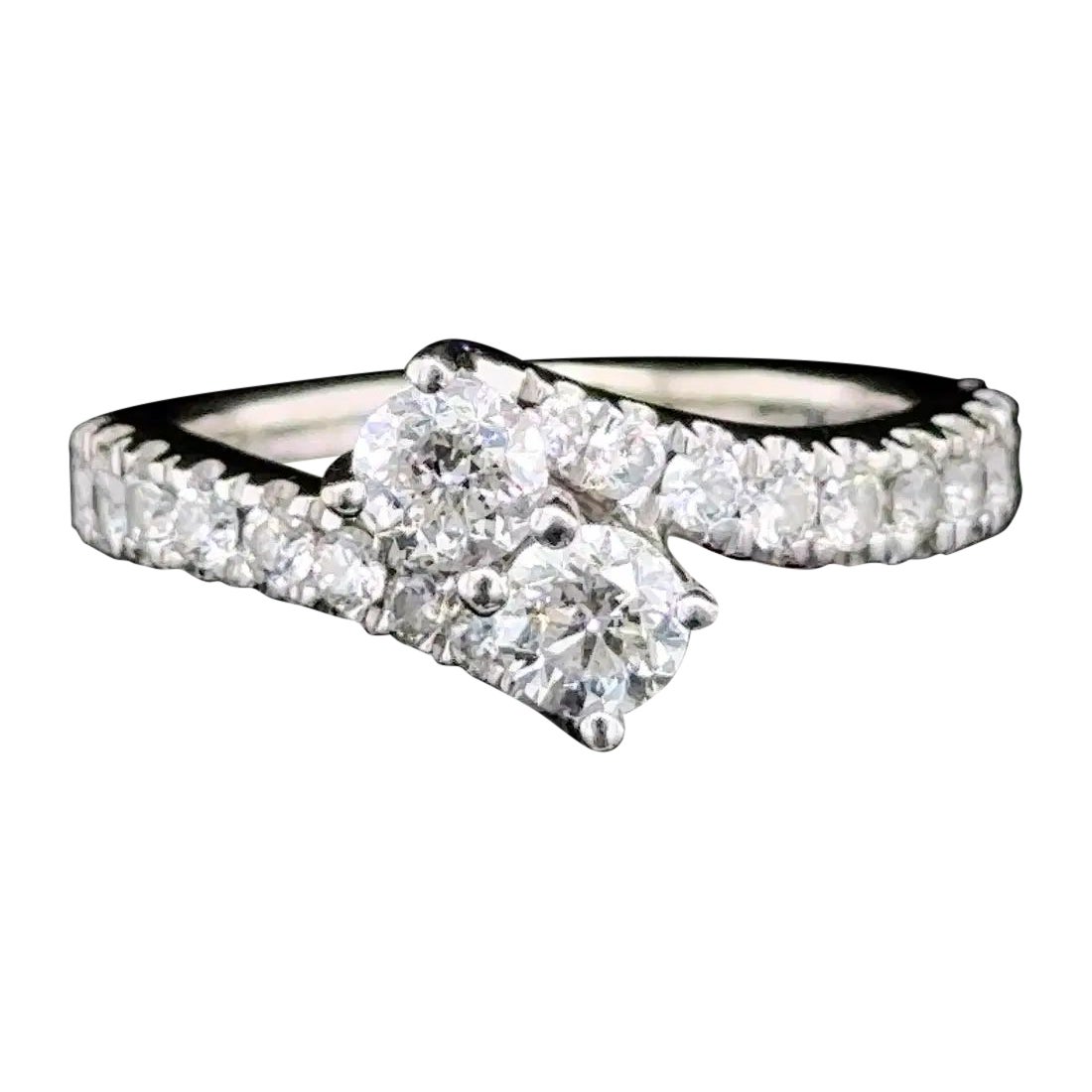 Vintage 2 Stone Diamond 'Toi et Moi' White Gold Bypass Ring