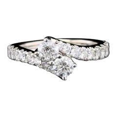 Vintage 2 Stone Diamond 'Toi et Moi' White Gold Bypass Ring