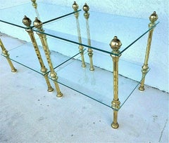 Vintage 2 Tier Brass & Glass Side End Tables Nightstands, Set of 2