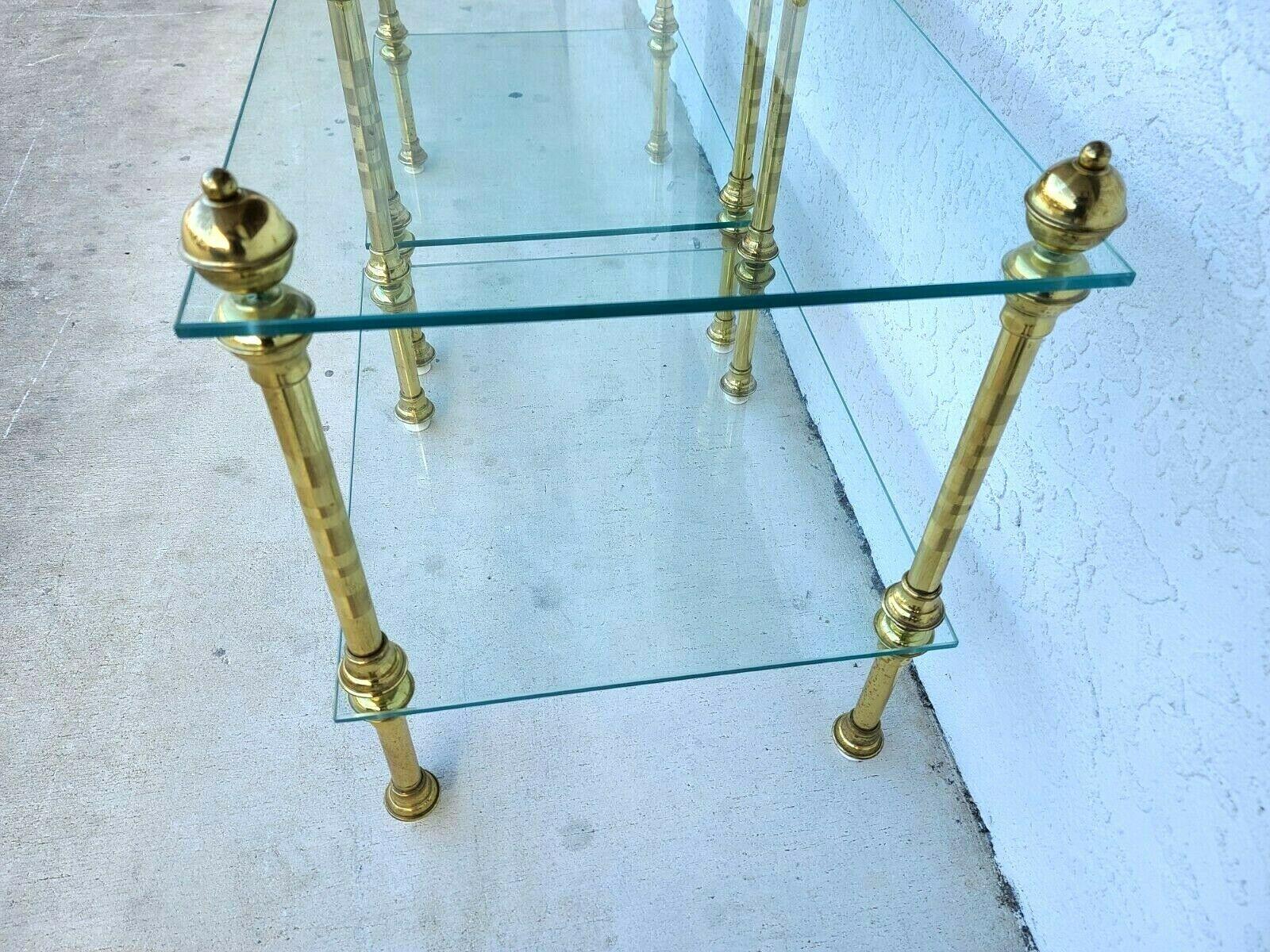 Vintage 2 Tier Brass & Glass Side End Tables Nightstands, Set of 2 For Sale 1
