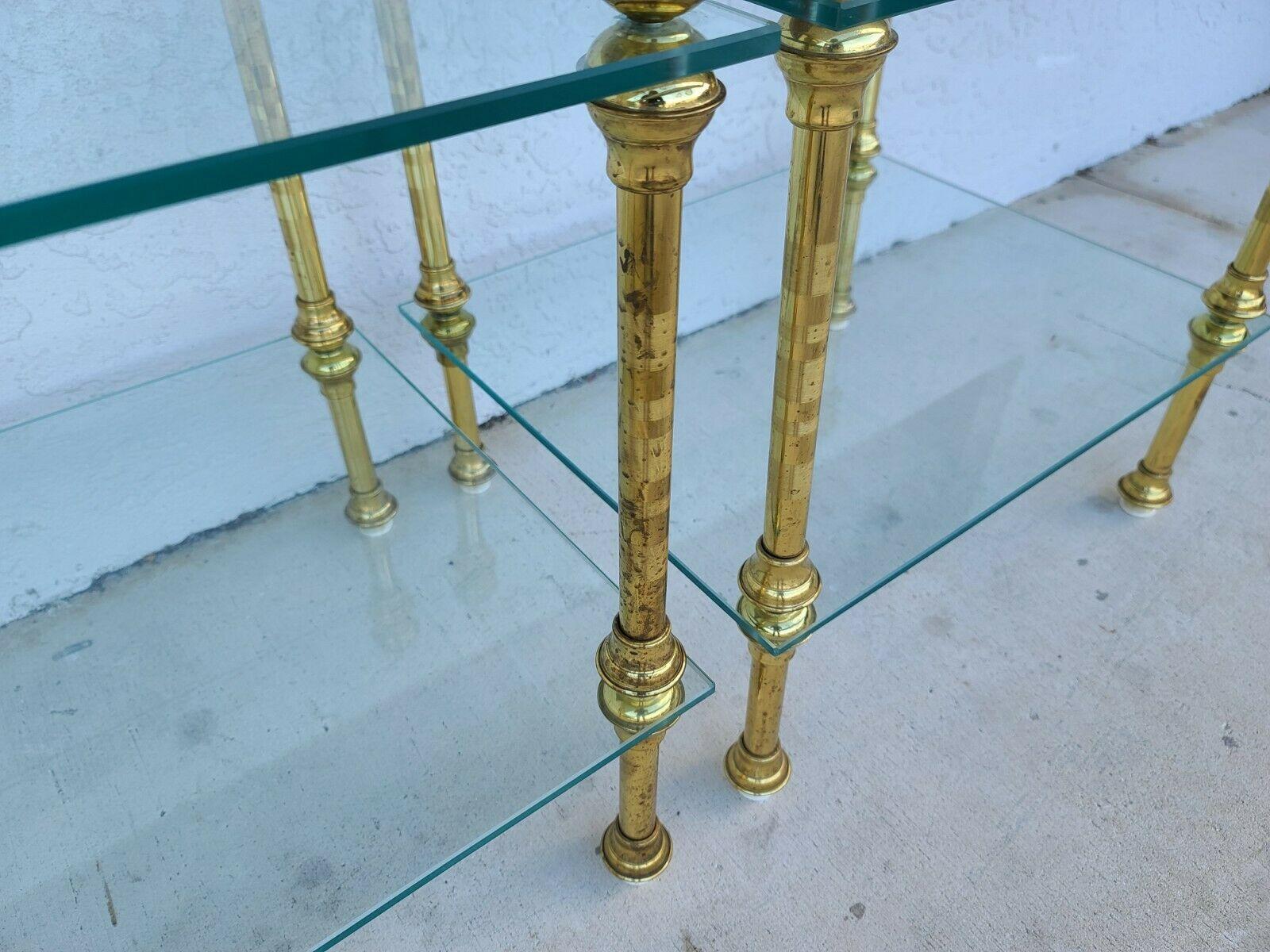 Vintage 2 Tier Brass & Glass Side End Tables Nightstands, Set of 2 For Sale 4