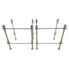 Vintage 2 Tiers Brass & Glass Side End Tables Nightstands, Set of 2