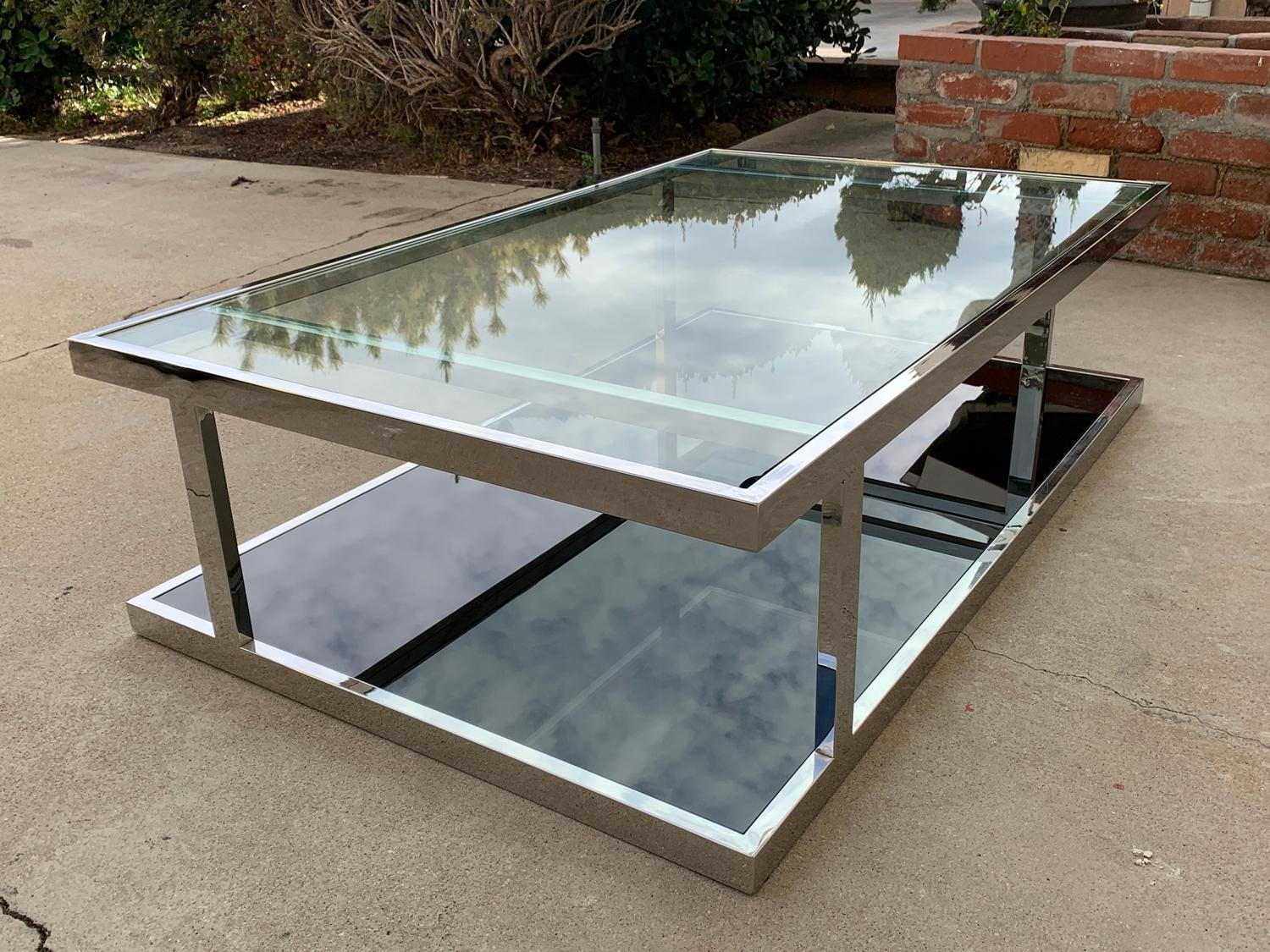 Vintage 2 Tier Coffee Table in Chrome and Glass 3