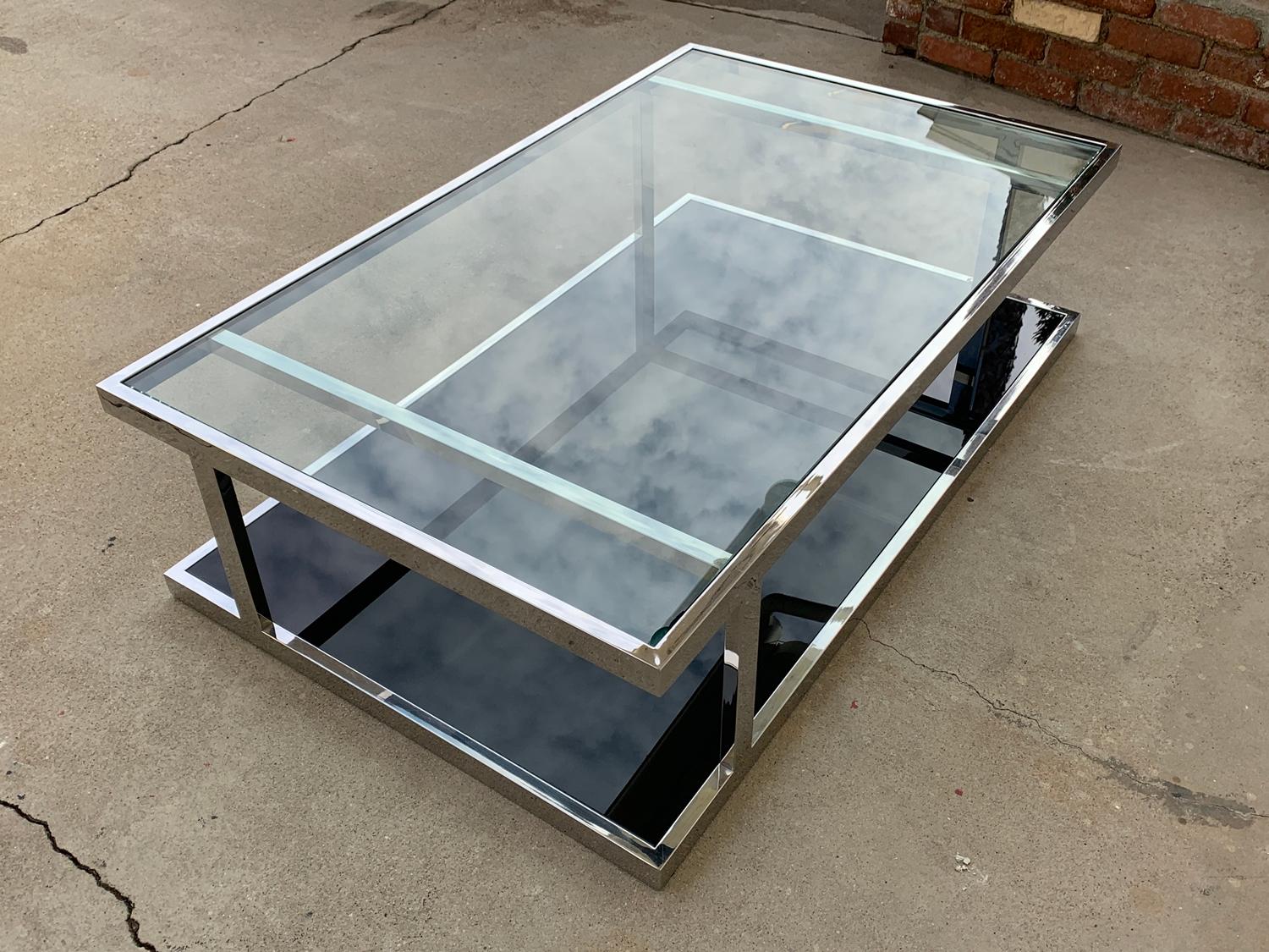 Vintage 2 Tier Coffee Table in Chrome and Glass 2