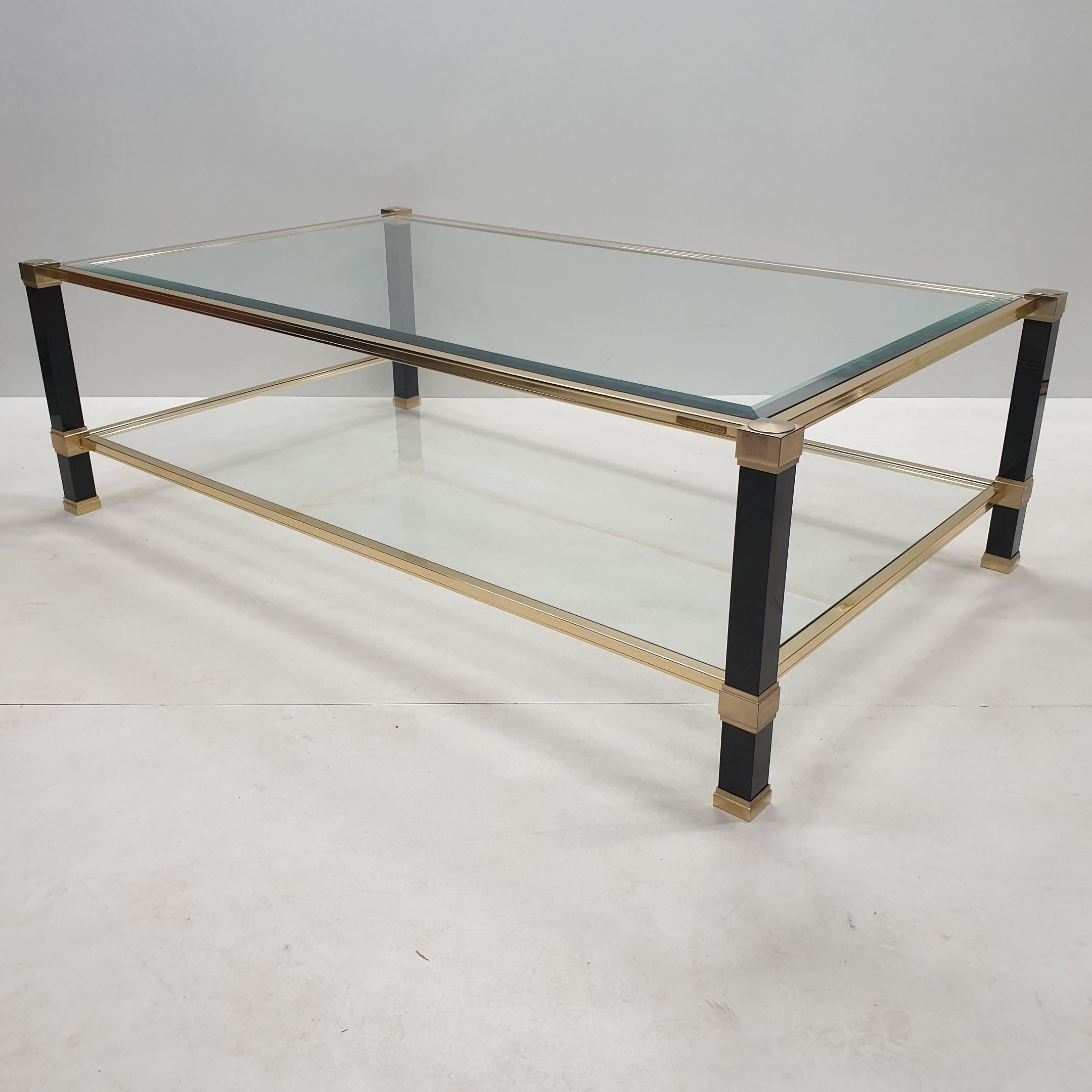 Vintage 2-tiers brass coffee table by Pierre Vandel, 1980s For Sale 2