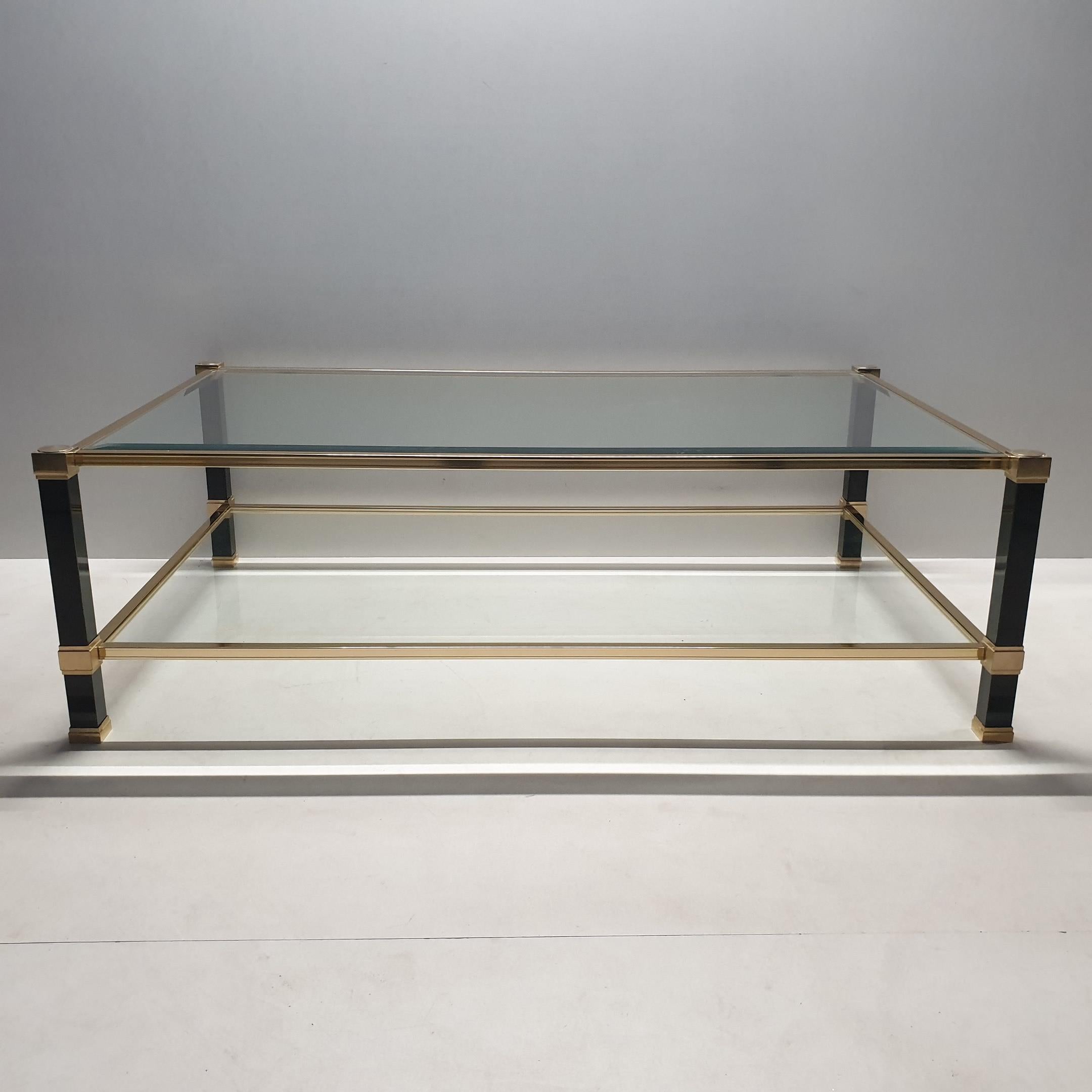 French Vintage 2-tiers brass coffee table by Pierre Vandel, 1980s For Sale
