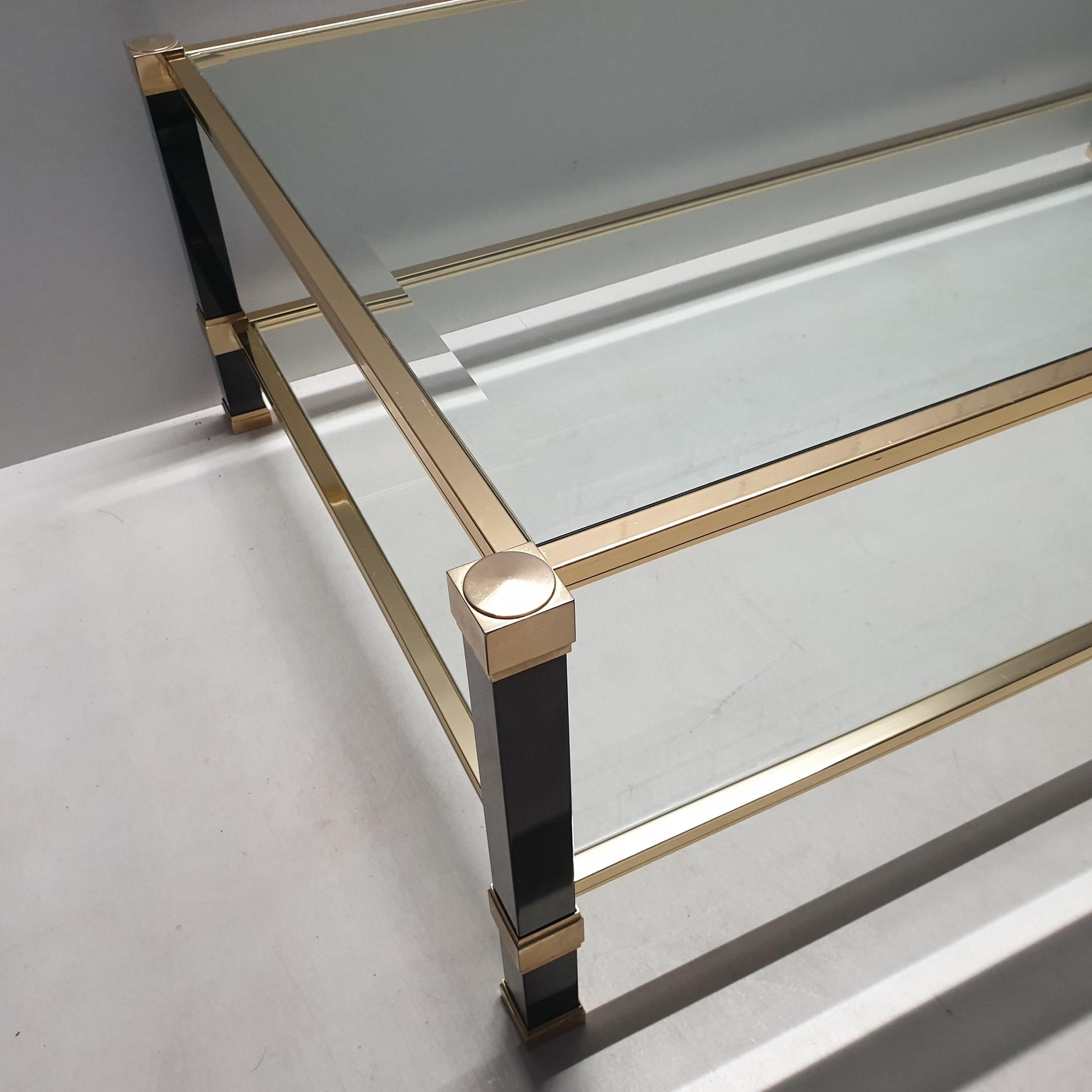 Faceted Vintage 2-tiers brass coffee table by Pierre Vandel, 1980s For Sale