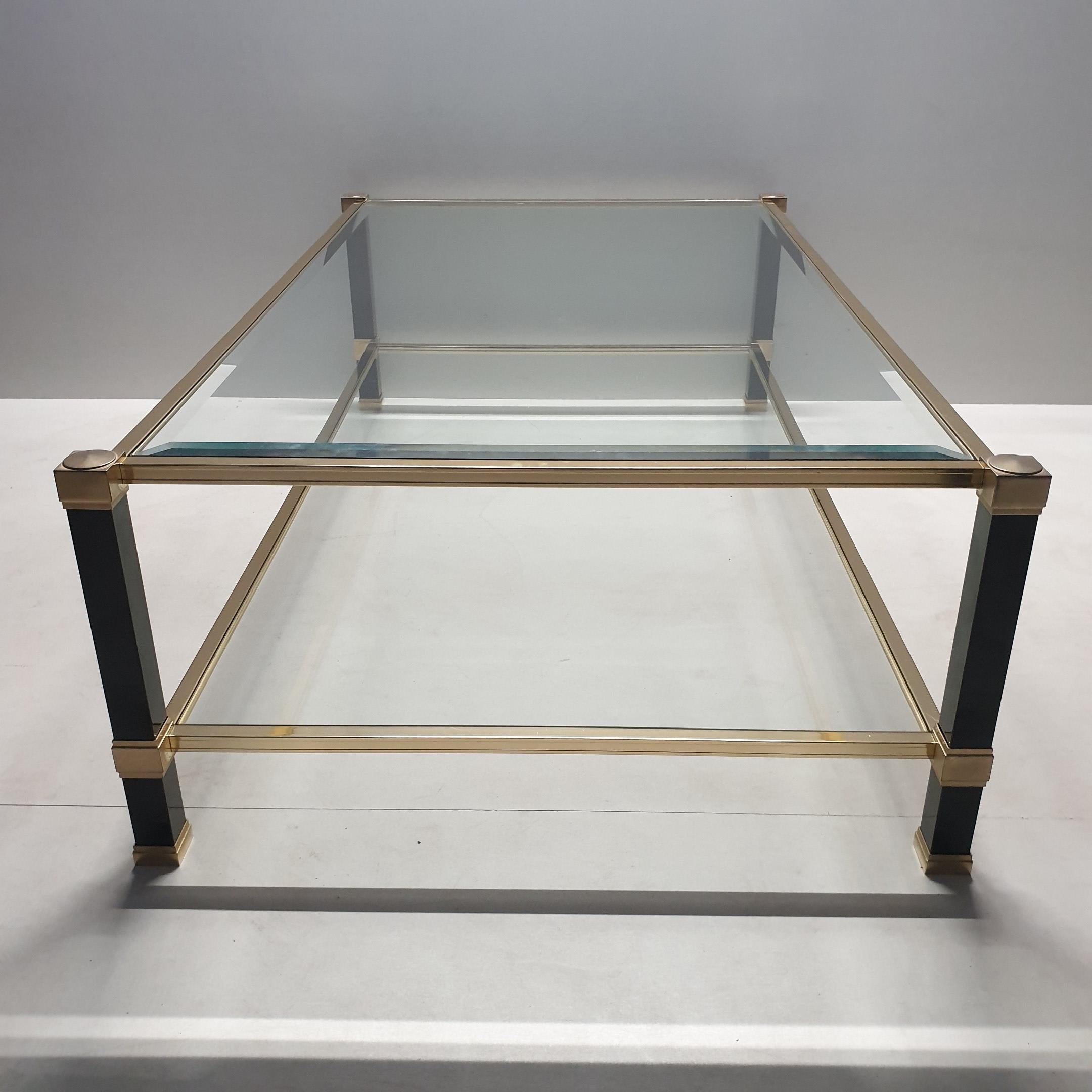 20th Century Vintage 2-tiers brass coffee table by Pierre Vandel, 1980s For Sale