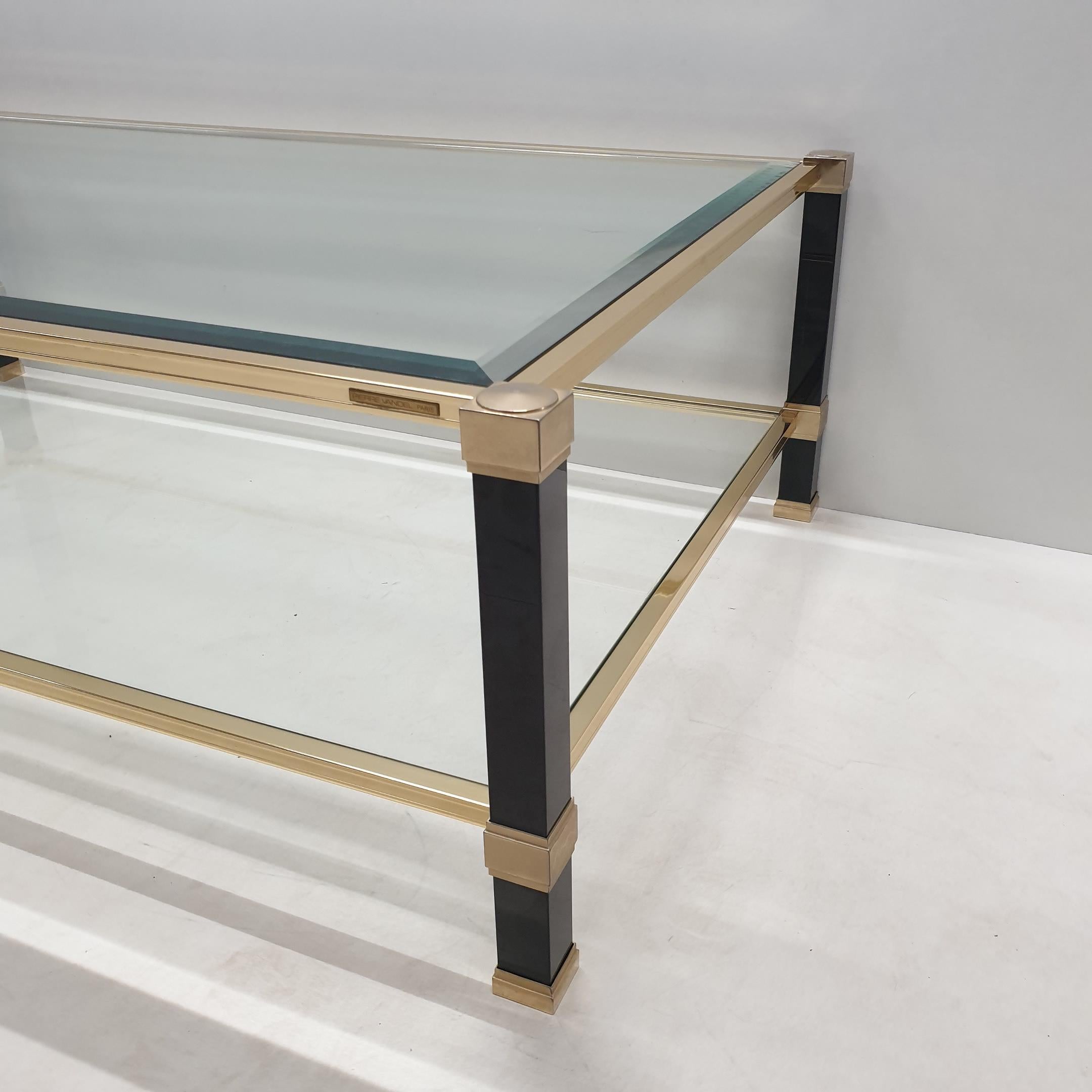 Vintage 2-tiers brass coffee table by Pierre Vandel, 1980s For Sale 1