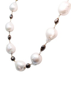 Vintage 20" Brown Diamond (26.80ct) & Freshwater Pearl Necklace in 14KY Gold