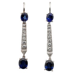 Vintage 2.0 Carat Natural Sapphire .50 Carat Diamond Long Drop Earrings