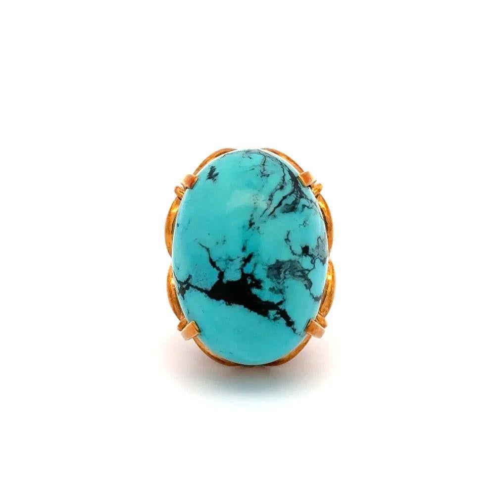 Vintage 20 Carat Spiderweb Dragon Skin Cabochon Turquoise Gold Ring In Excellent Condition For Sale In Montreal, QC
