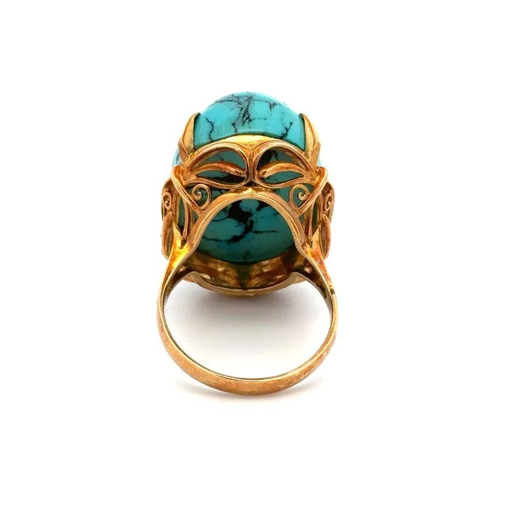 Women's Vintage 20 Carat Spiderweb Dragon Skin Cabochon Turquoise Gold Ring For Sale