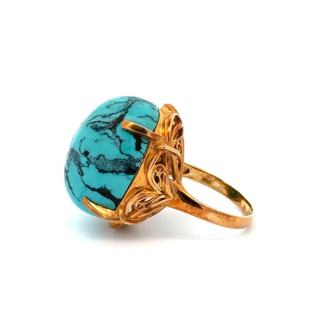 Vintage 20 Carat Spiderweb Dragon Skin Cabochon Turquoise Gold Ring For Sale 1