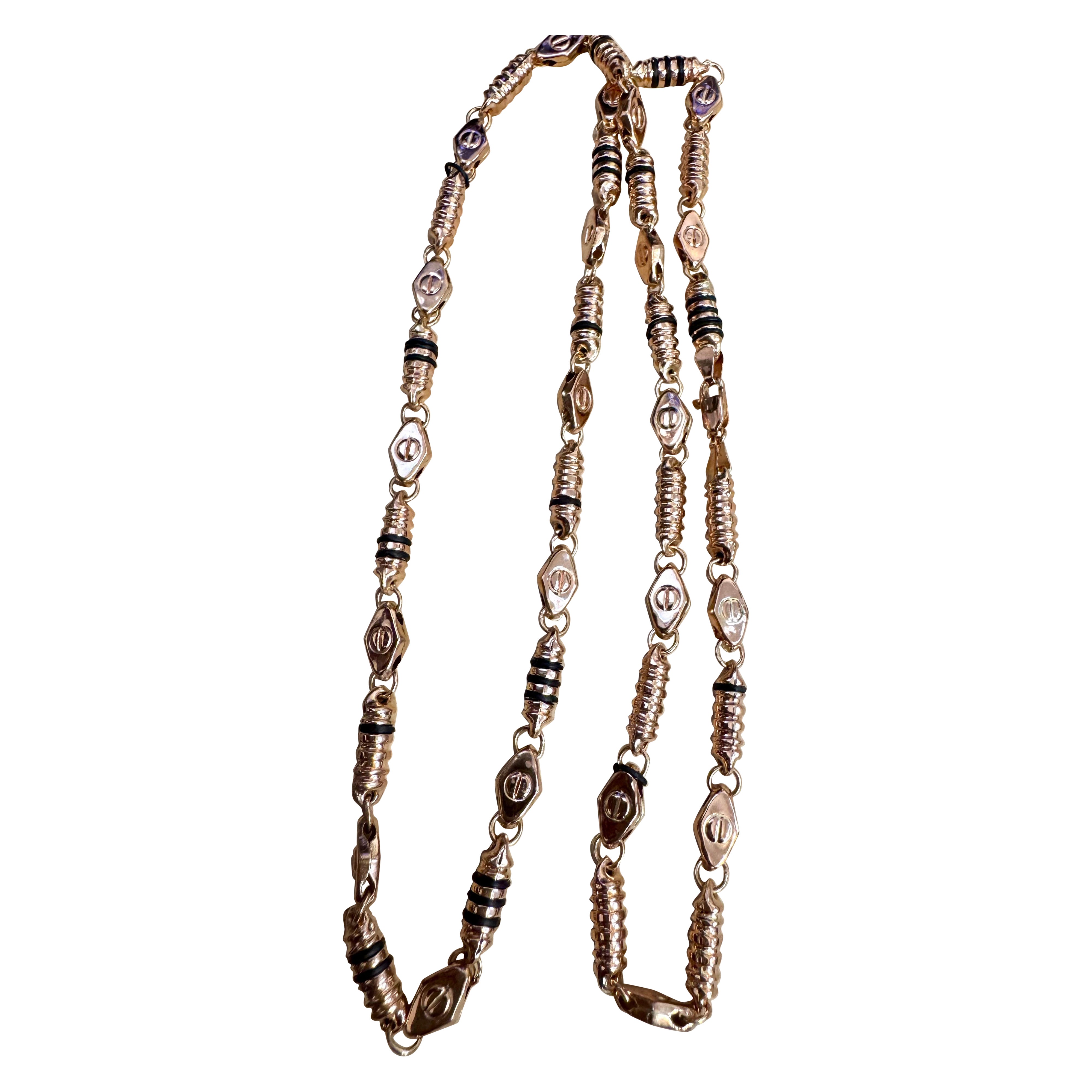 Vintage 20 Gm 18 Karat Yellow Gold Tube 
Link Handmade Chain 24 inch long For Sale