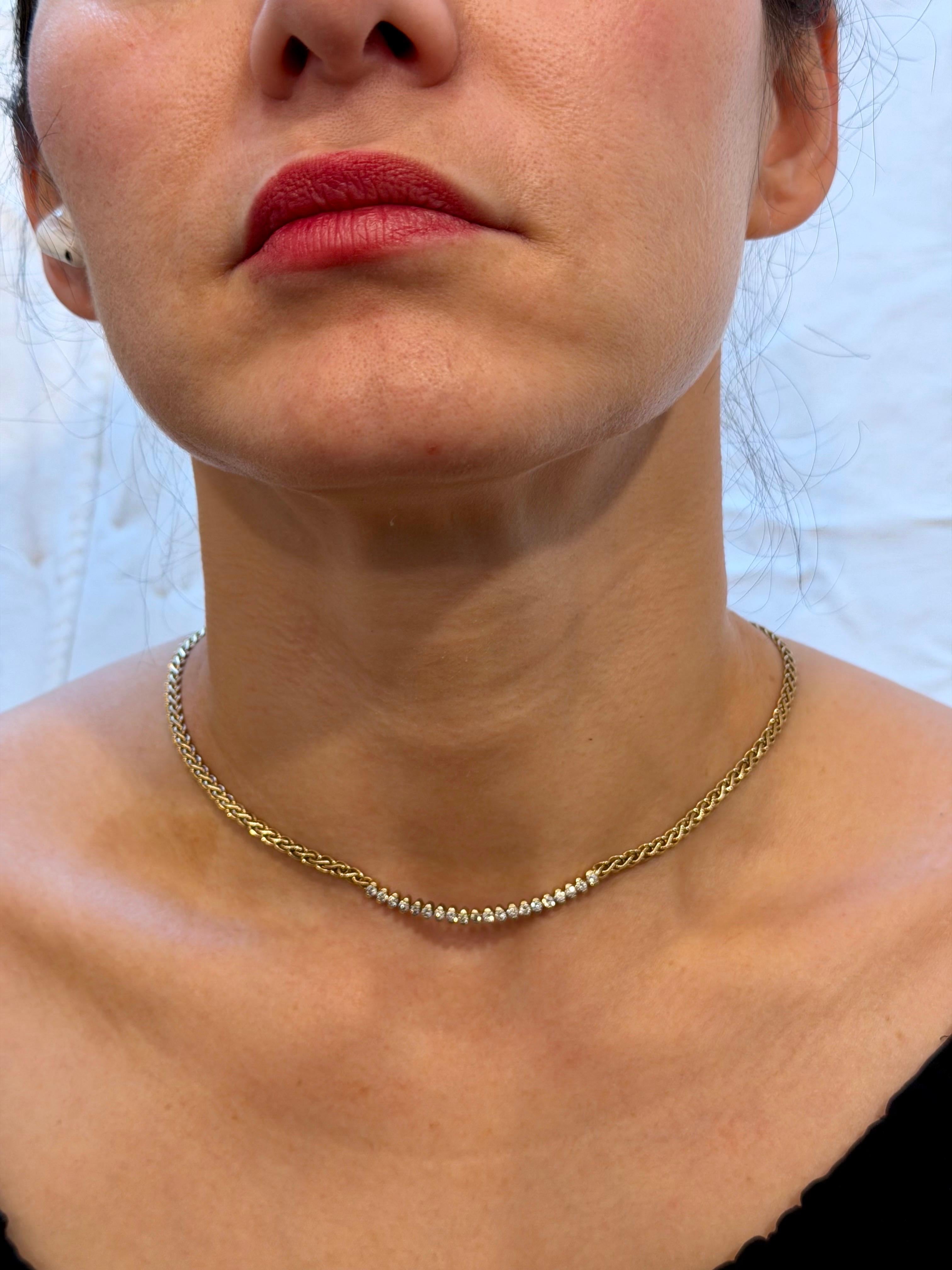 Vintage 20 Pointer White Diamond Halskette 14 Karat Gelbgold, 18 Zoll lang im Angebot 5