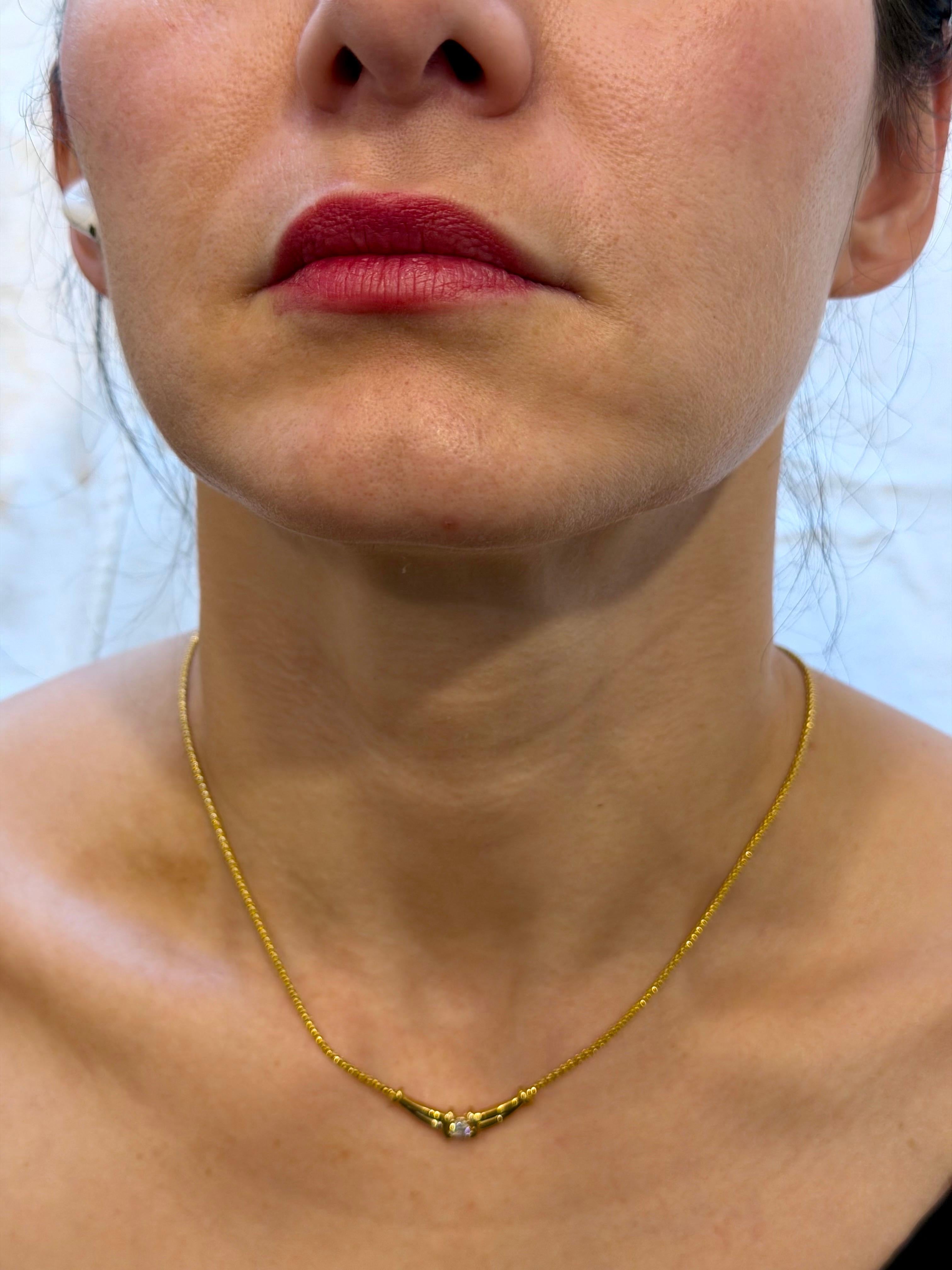 Vintage 20 Pointer White Diamond Halskette 14 Karat Gelbgold, 18 Zoll lang im Angebot 6