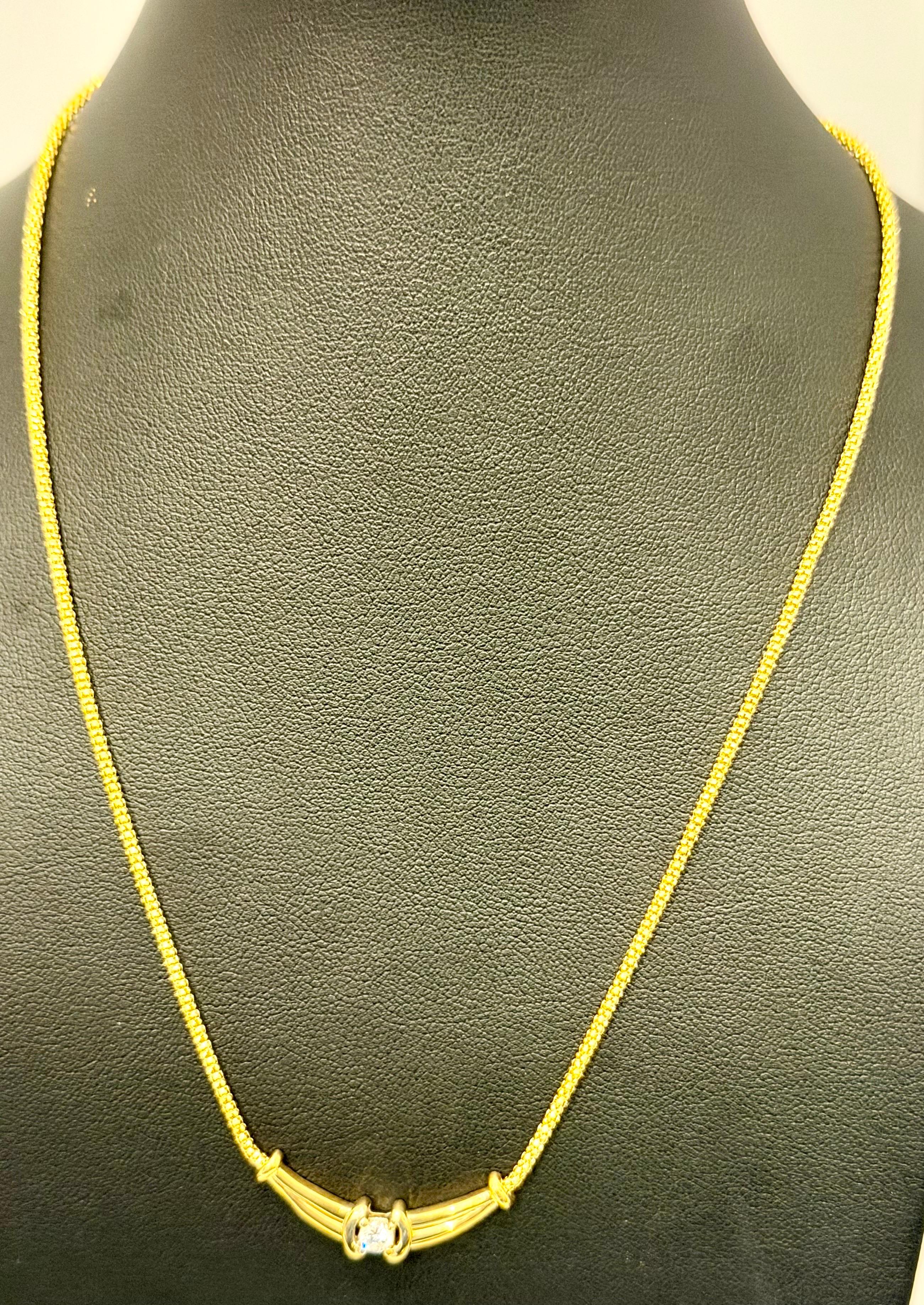 Vintage 20 Pointer White Diamond Halskette 14 Karat Gelbgold, 18 Zoll lang (Rundschliff) im Angebot