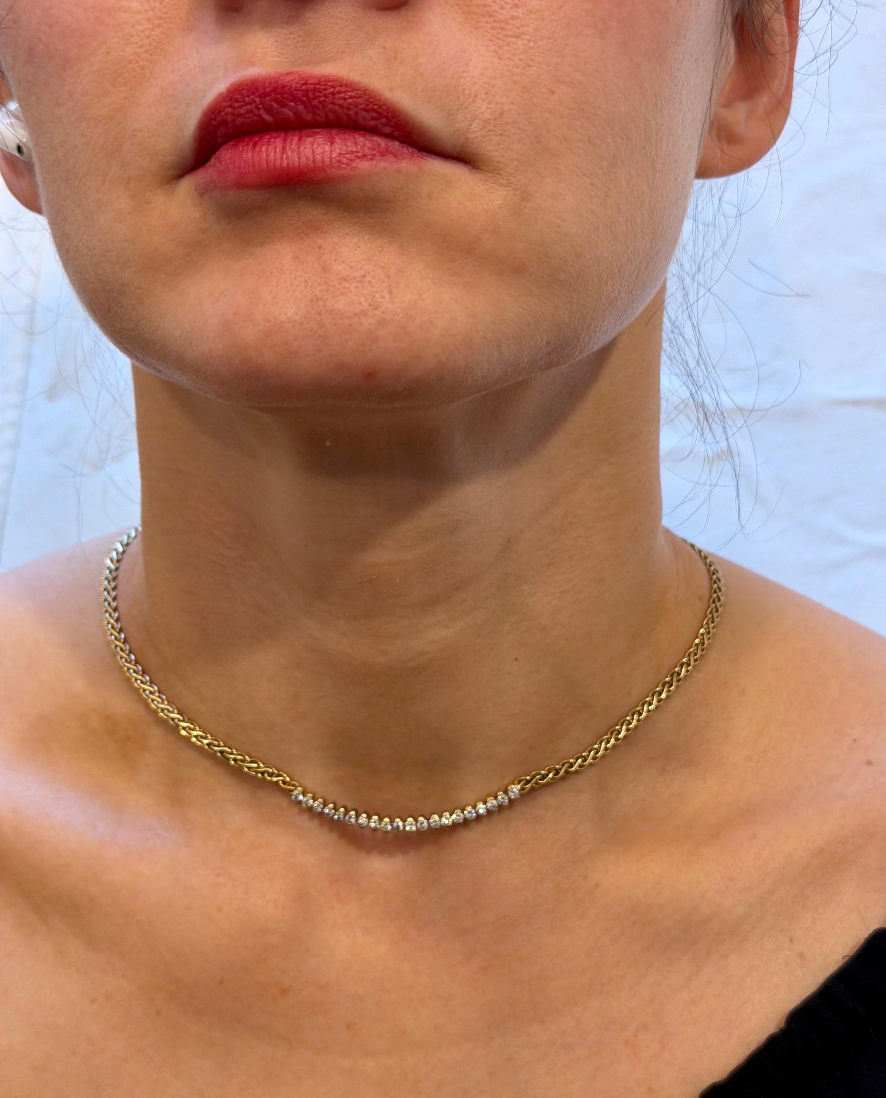 Vintage 20 Pointer White Diamond Halskette 14 Karat Gelbgold, 18 Zoll lang im Angebot 3