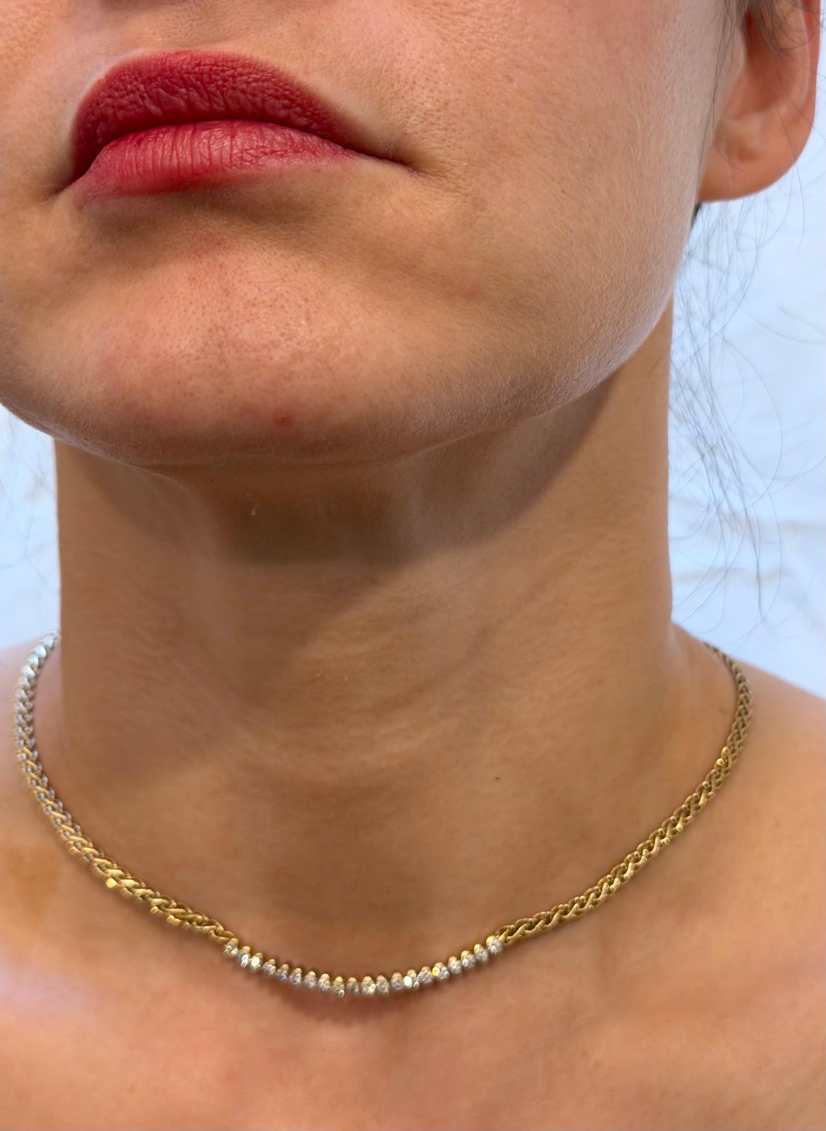 Vintage 20 Pointer White Diamond Halskette 14 Karat Gelbgold, 18 Zoll lang im Angebot 4