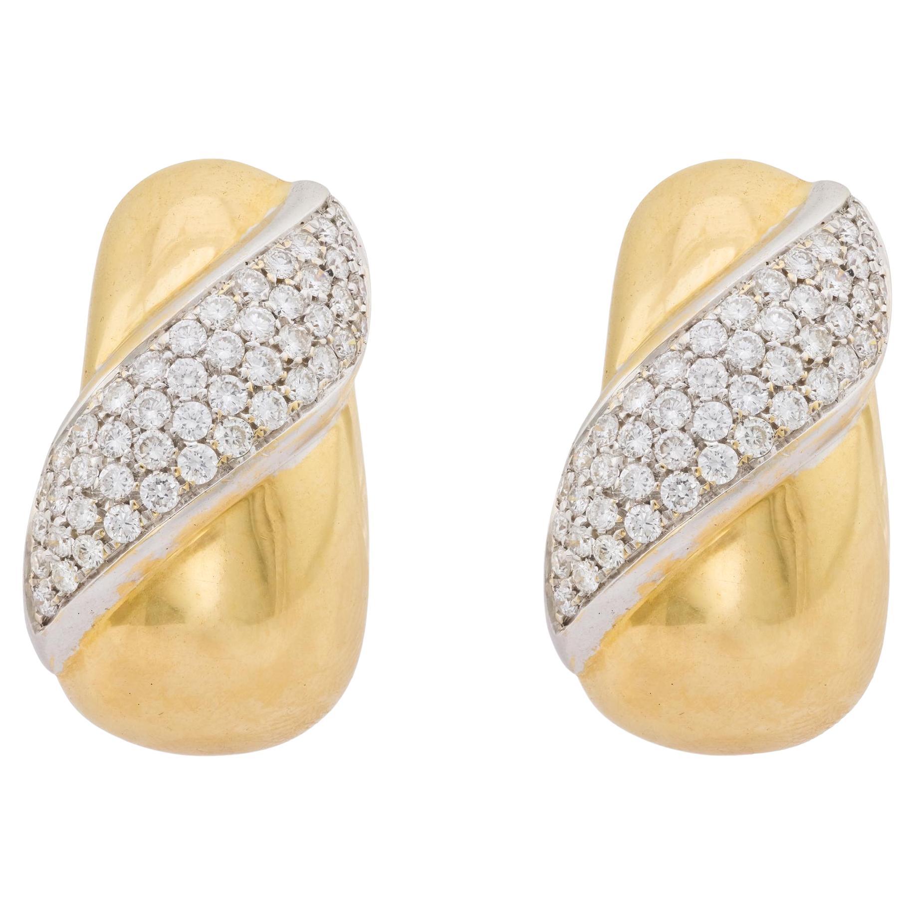 Orecchini vintage con diamante da 2,00 carati in oro giallo e bianco 18k