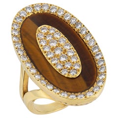 Vintage 2.00 carat diamond tiger's eye 18k yellow gold cocktail ring