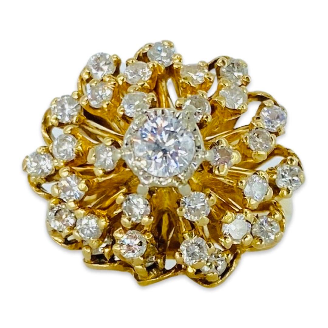 Round Cut Vintage 2.00 Carat Diamonds Ballerina Cocktail Ring 14k Gold For Sale