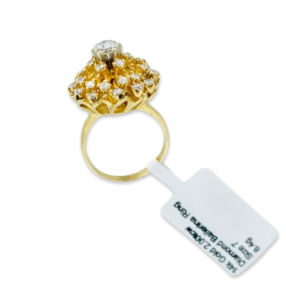 Women's Vintage 2.00 Carat Diamonds Ballerina Cocktail Ring 14k Gold For Sale
