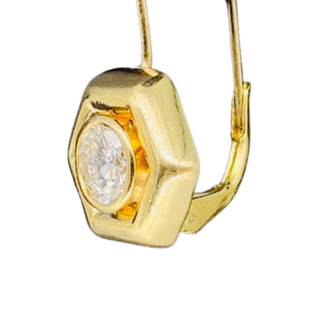 Vintage 2.00 Carat Diamonds Hexagon Lever Back Earrings 14k Gold For Sale 5
