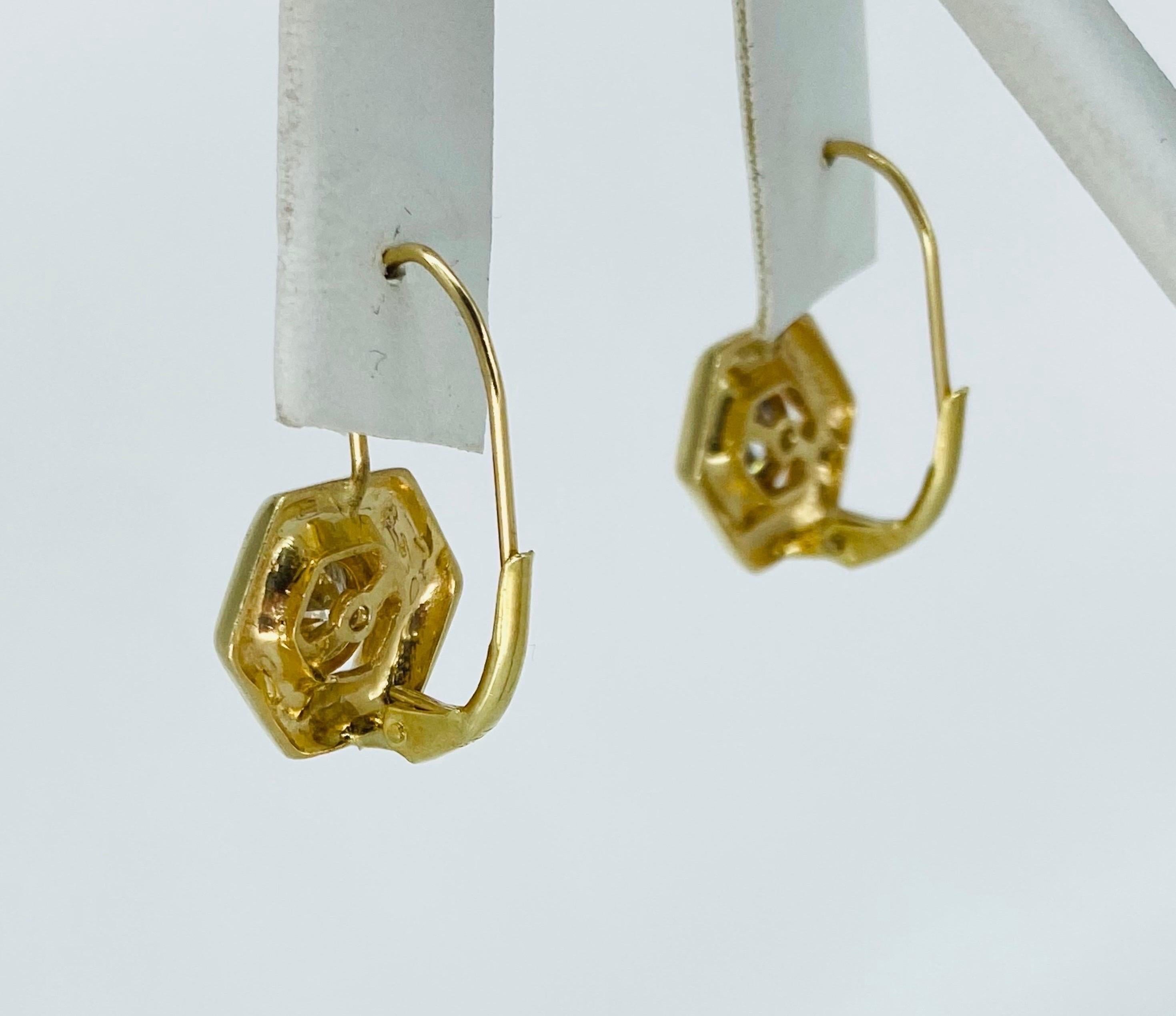 Vintage 2.00 Carat Diamonds Hexagon Lever Back Earrings 14k Gold For Sale 7